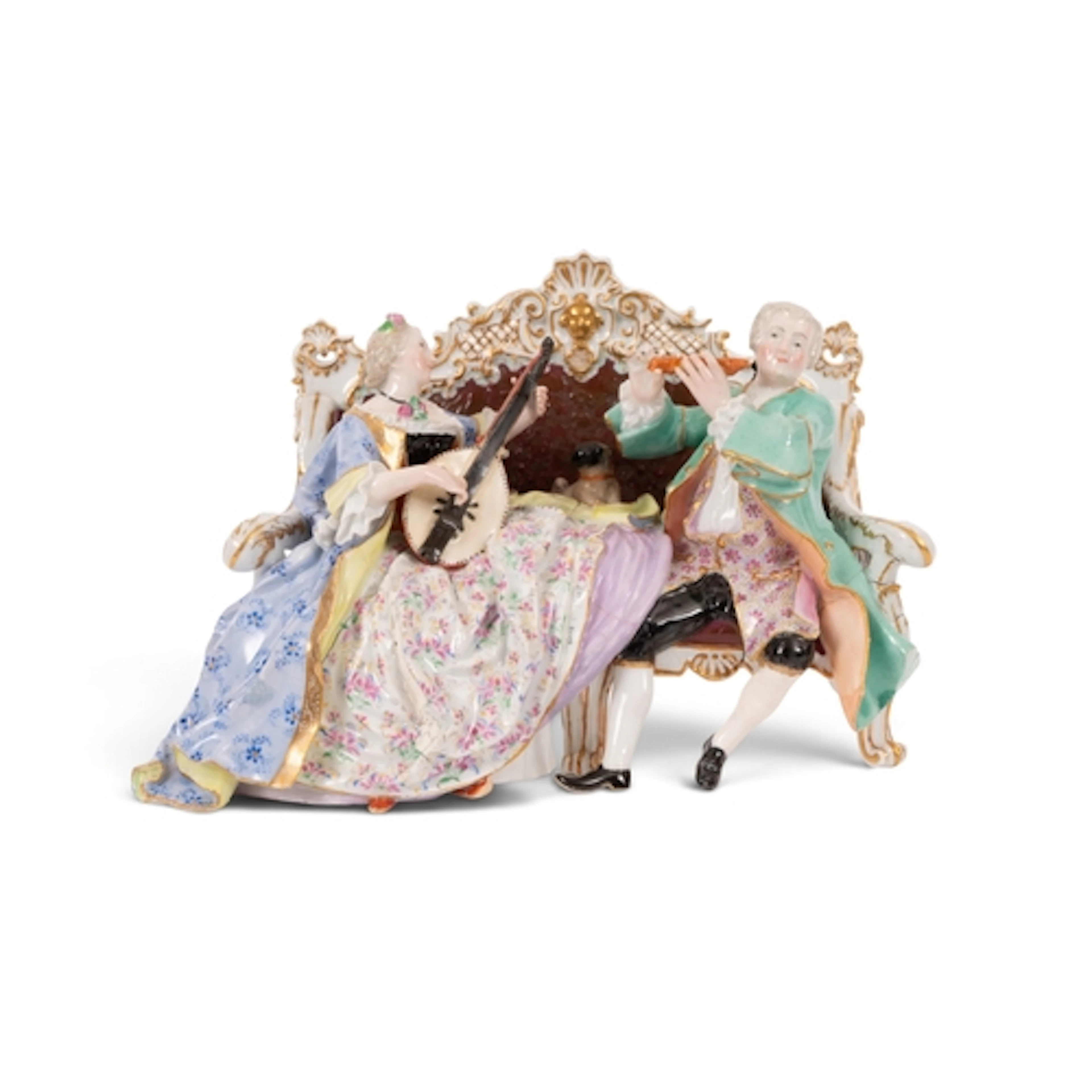 A rare Meissen figure group of two musicians playing a duet,...