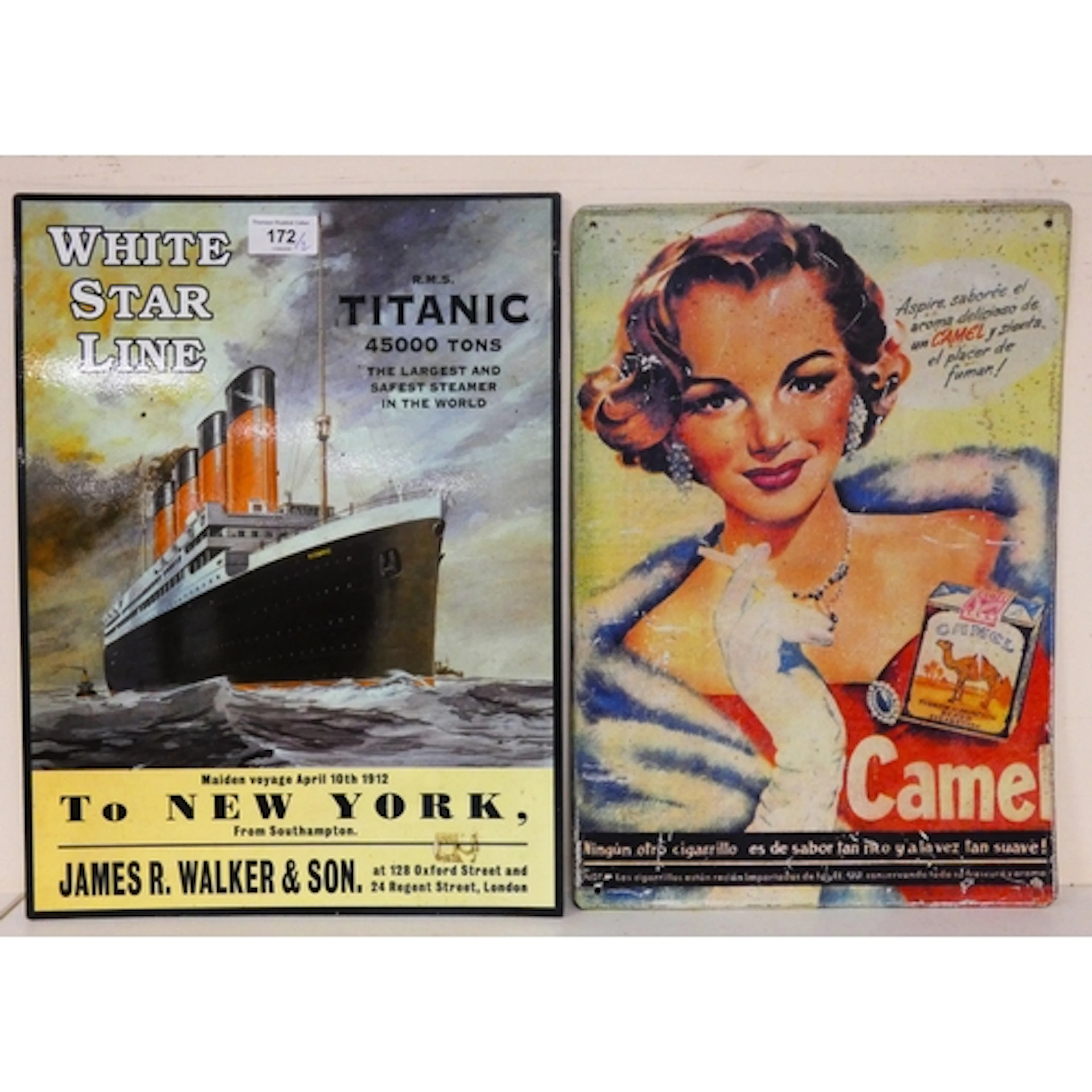 Replica White Star Line advert sign for R.M.S Titanic, and a...
