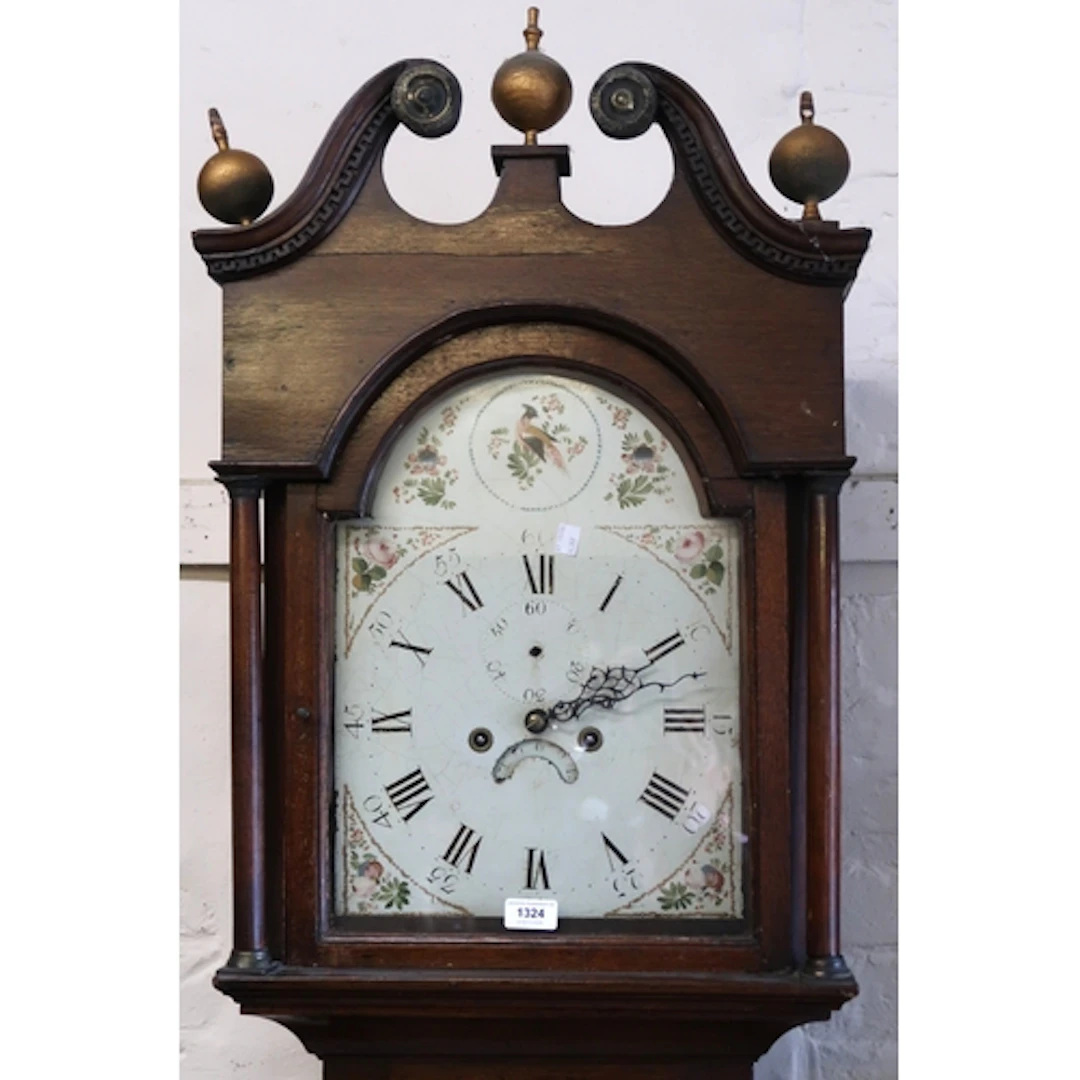 George III oak longcase clock, the arched hood with swan nec...