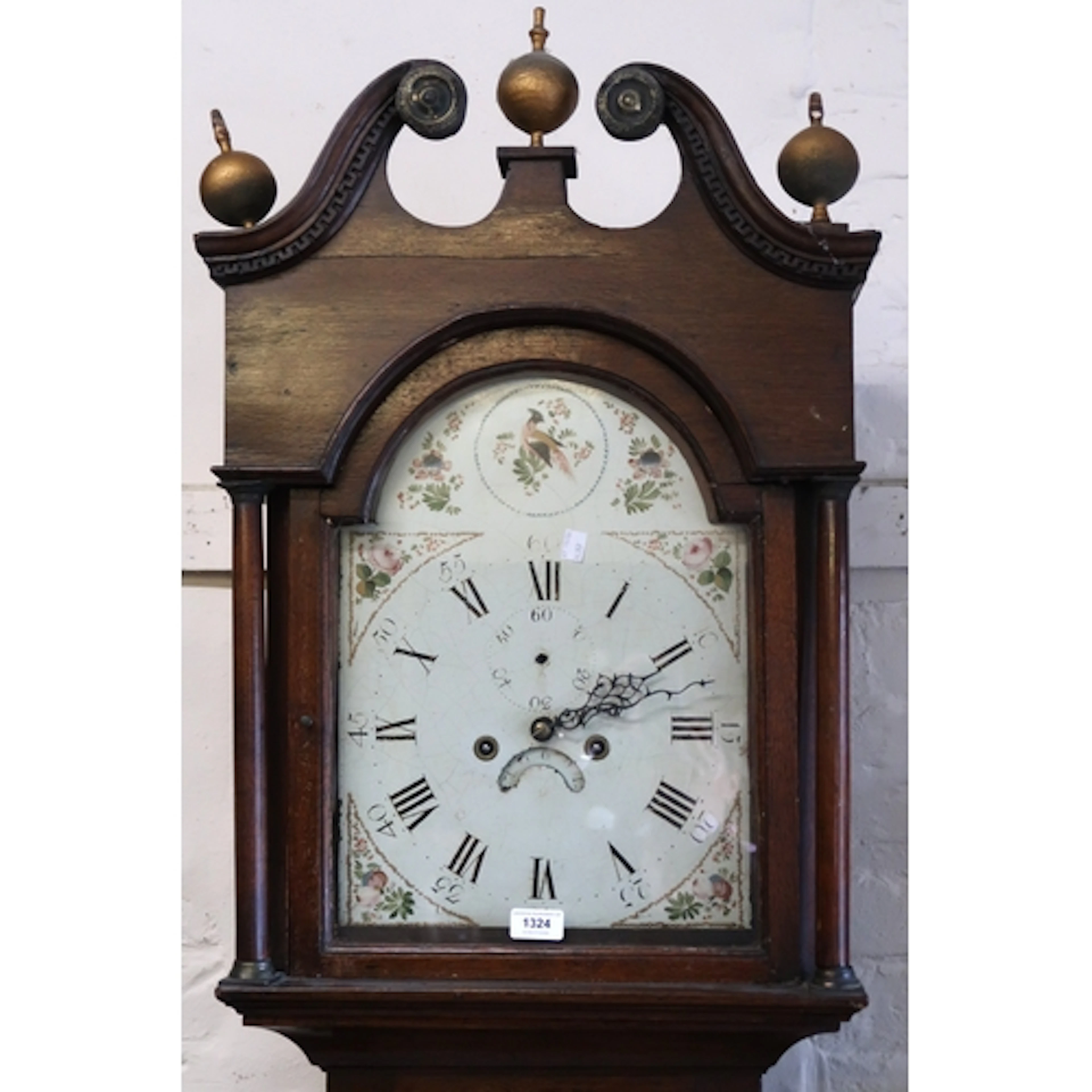 George III oak longcase clock, the arched hood with swan nec...