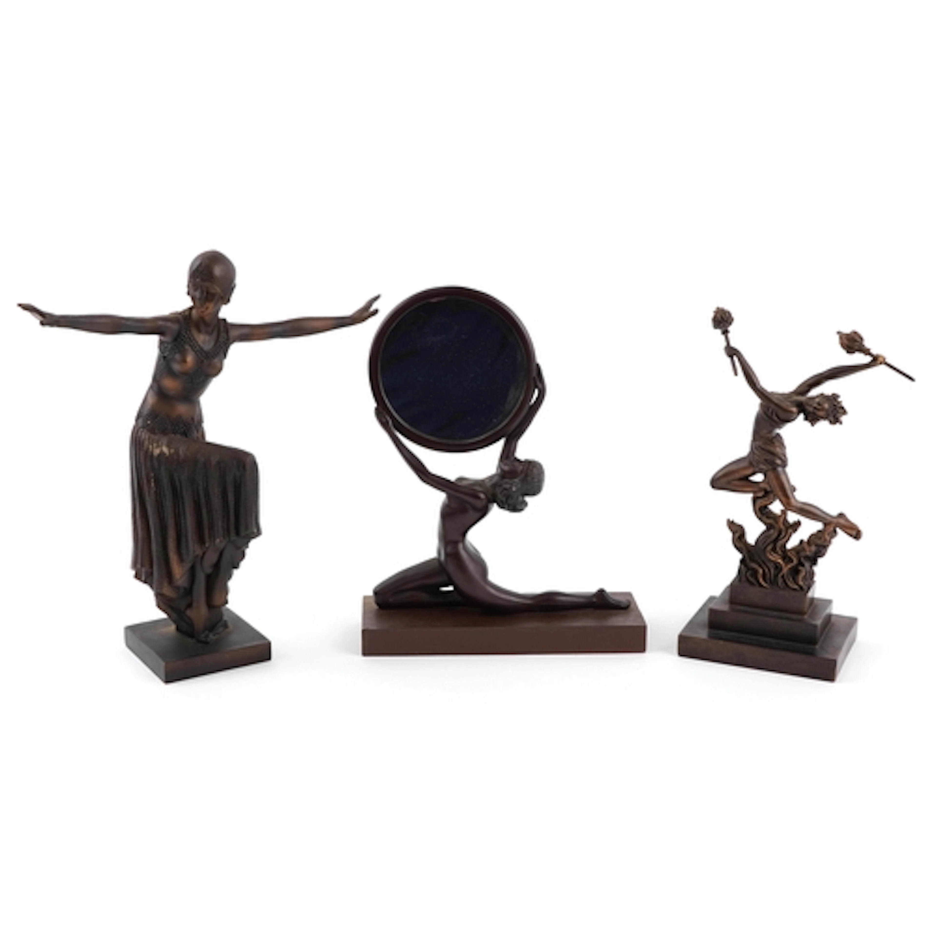 Art Deco style bronzed figures including one in the style of...