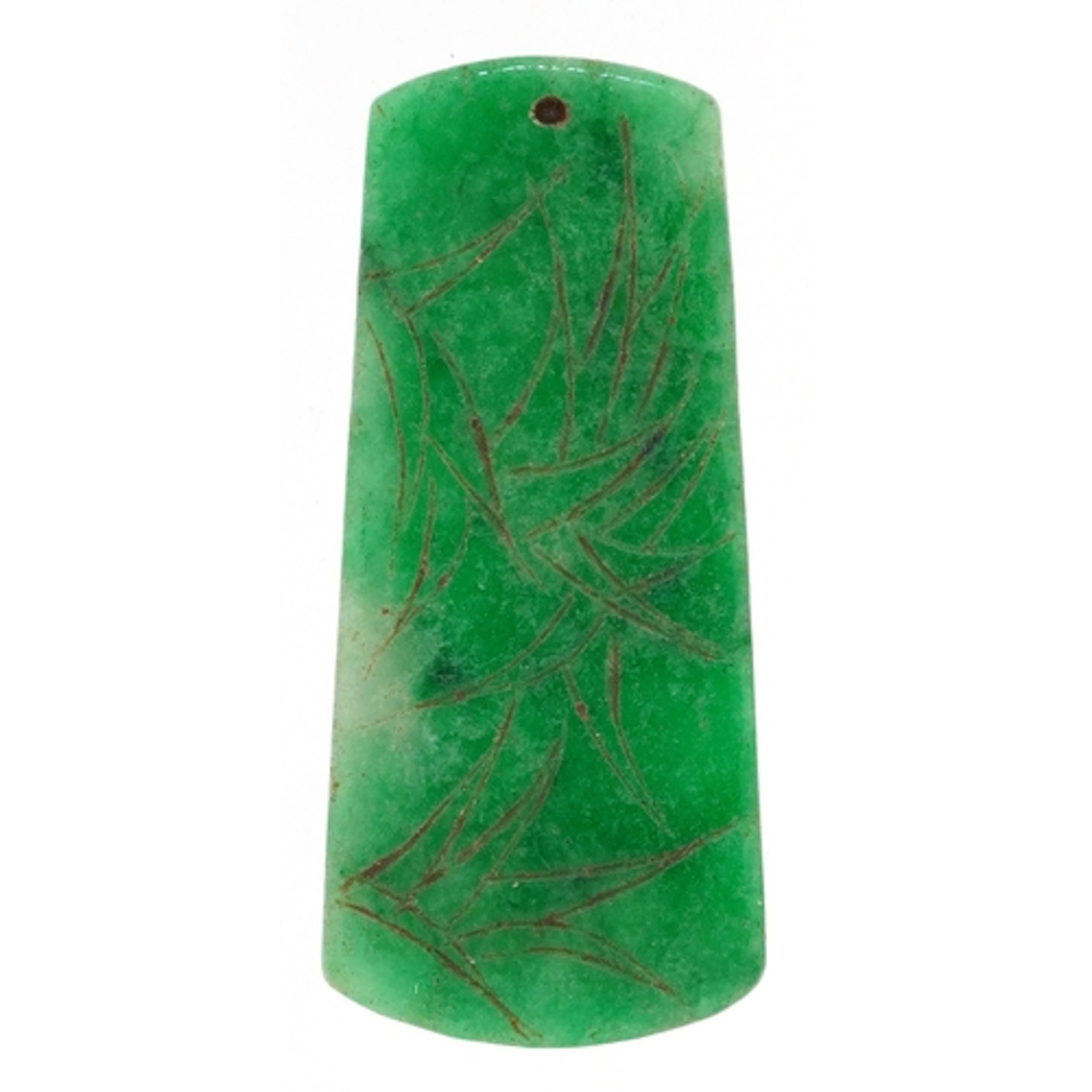 Chinese green stone pendant with engraved decoration, tests ...