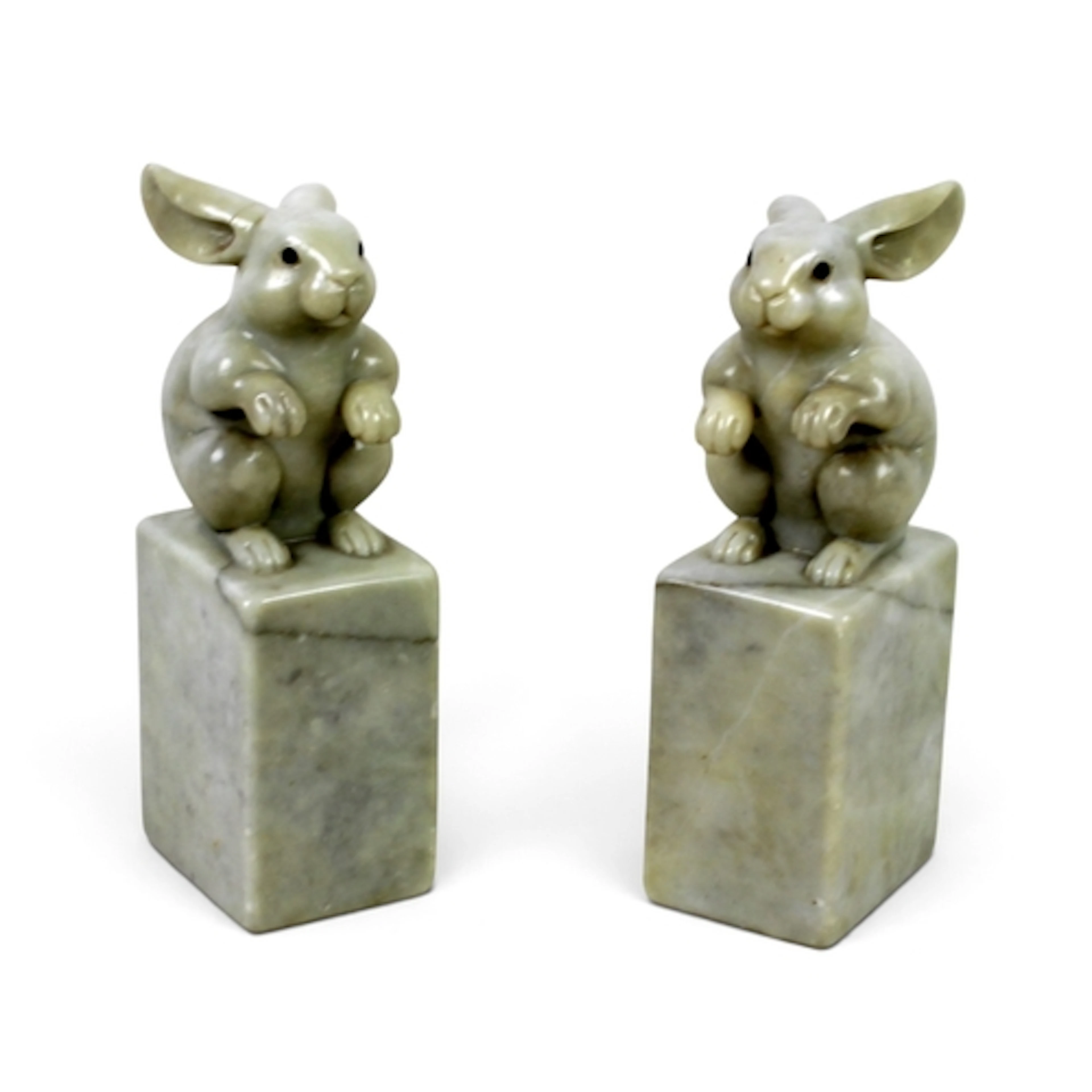 A PAIR OF JAPANESE CARVED RESIN & HARDSTONE FIGURES. circa 1...
