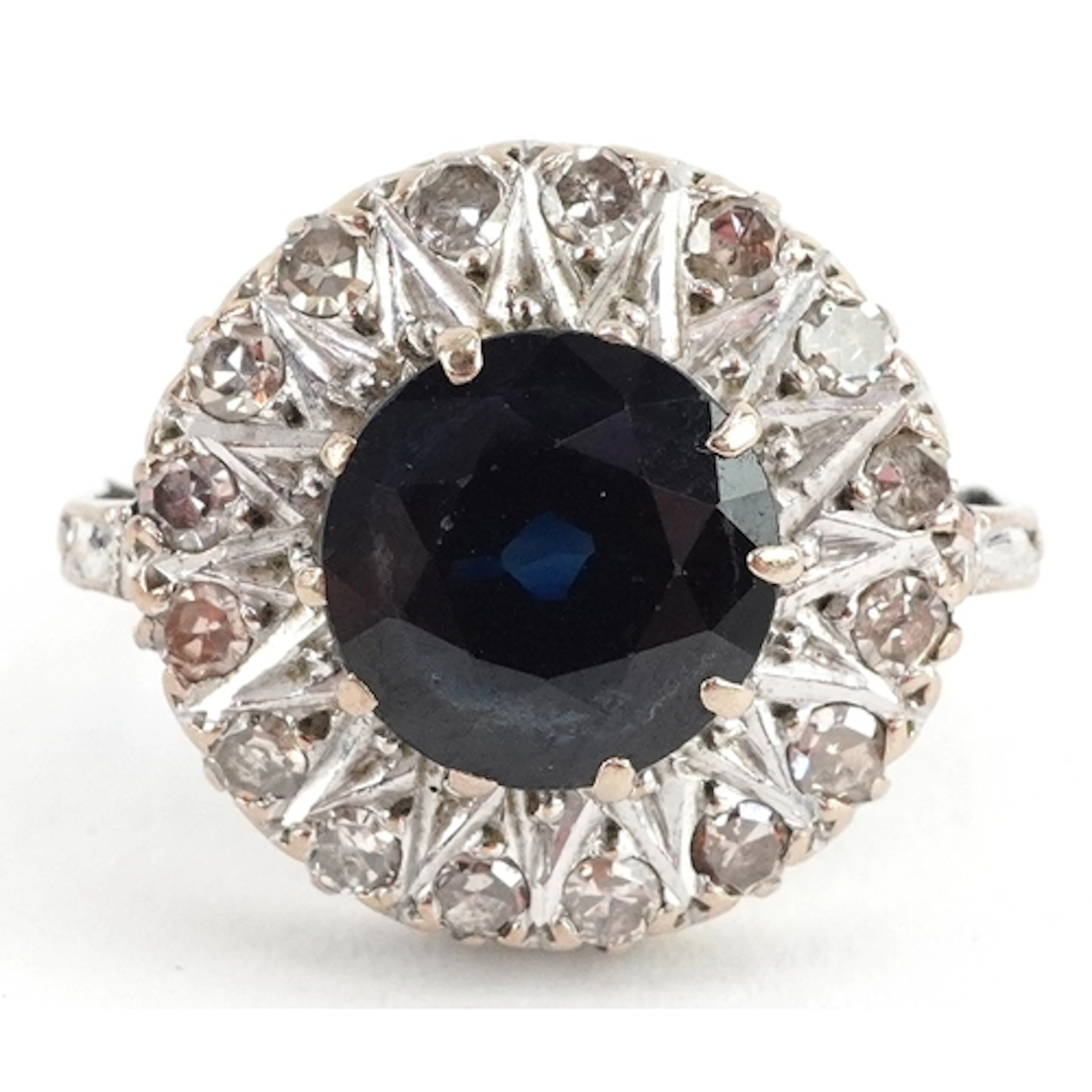 18ct yellow and white gold sapphire and diamond cluster ring...