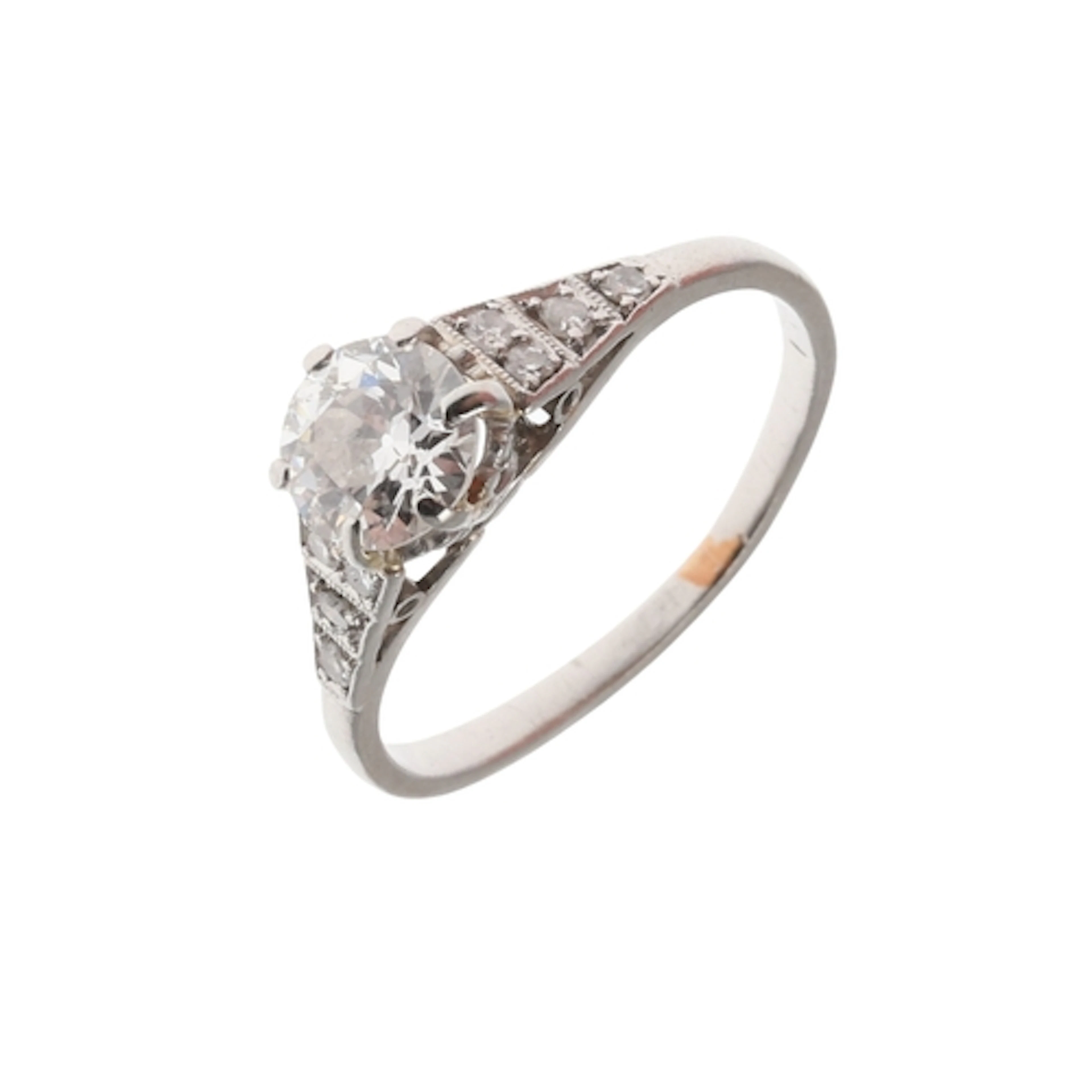 A DIAMOND SOLITAIRE RING. the circular old-cut diamond weigh...