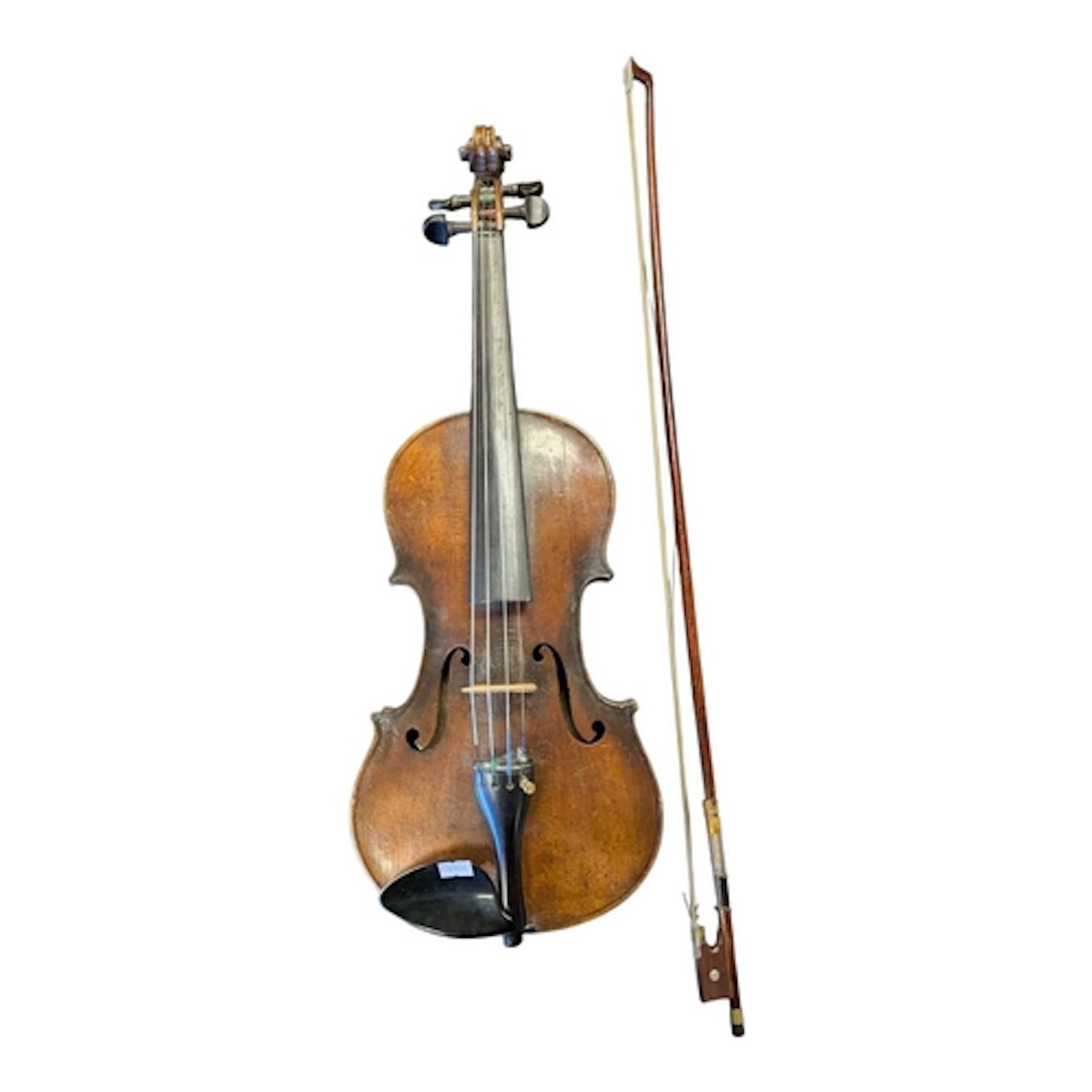 An early 20th mahogany violin & bow. The violin having e...