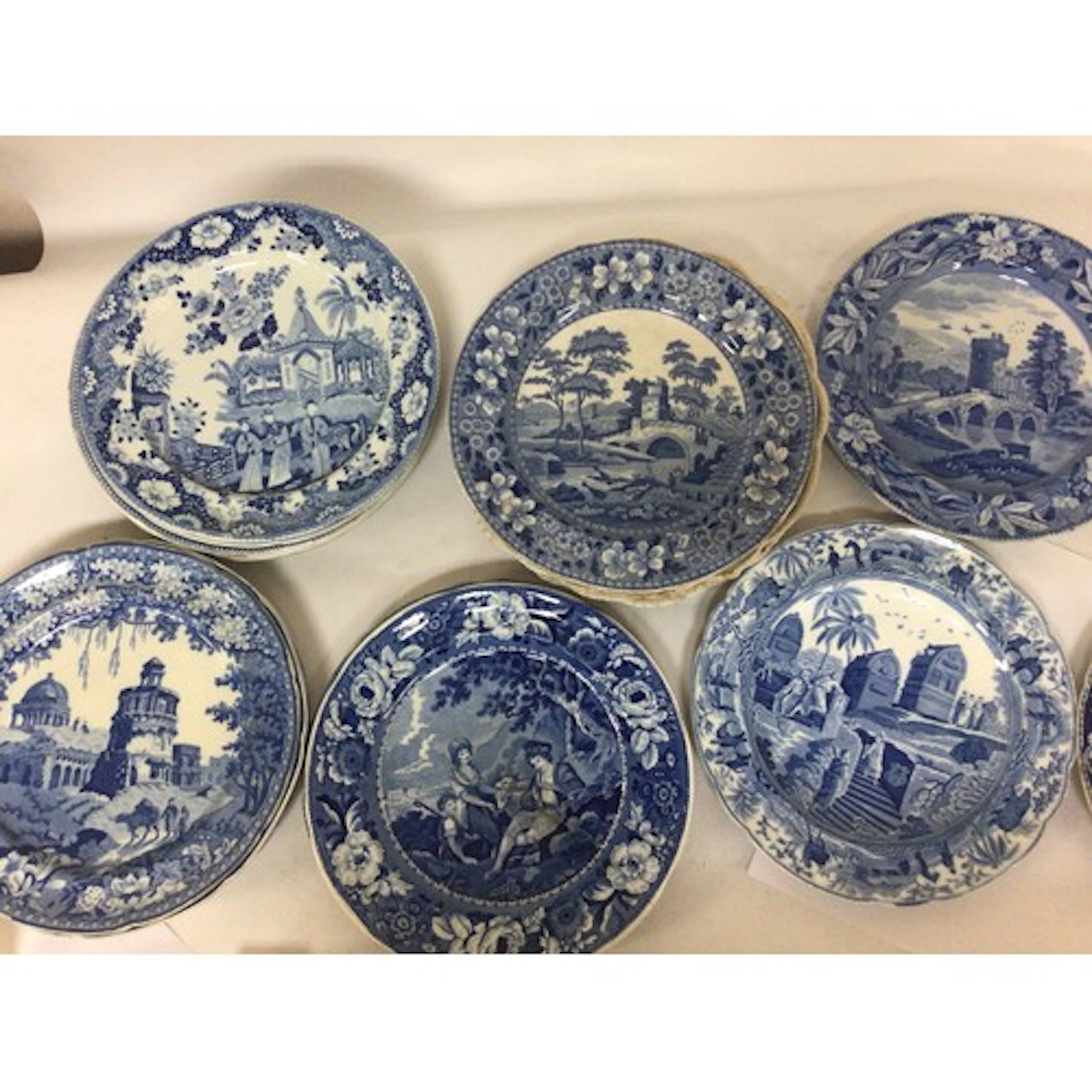 A collection of Victorian ceramics blue and white dinner pla...
