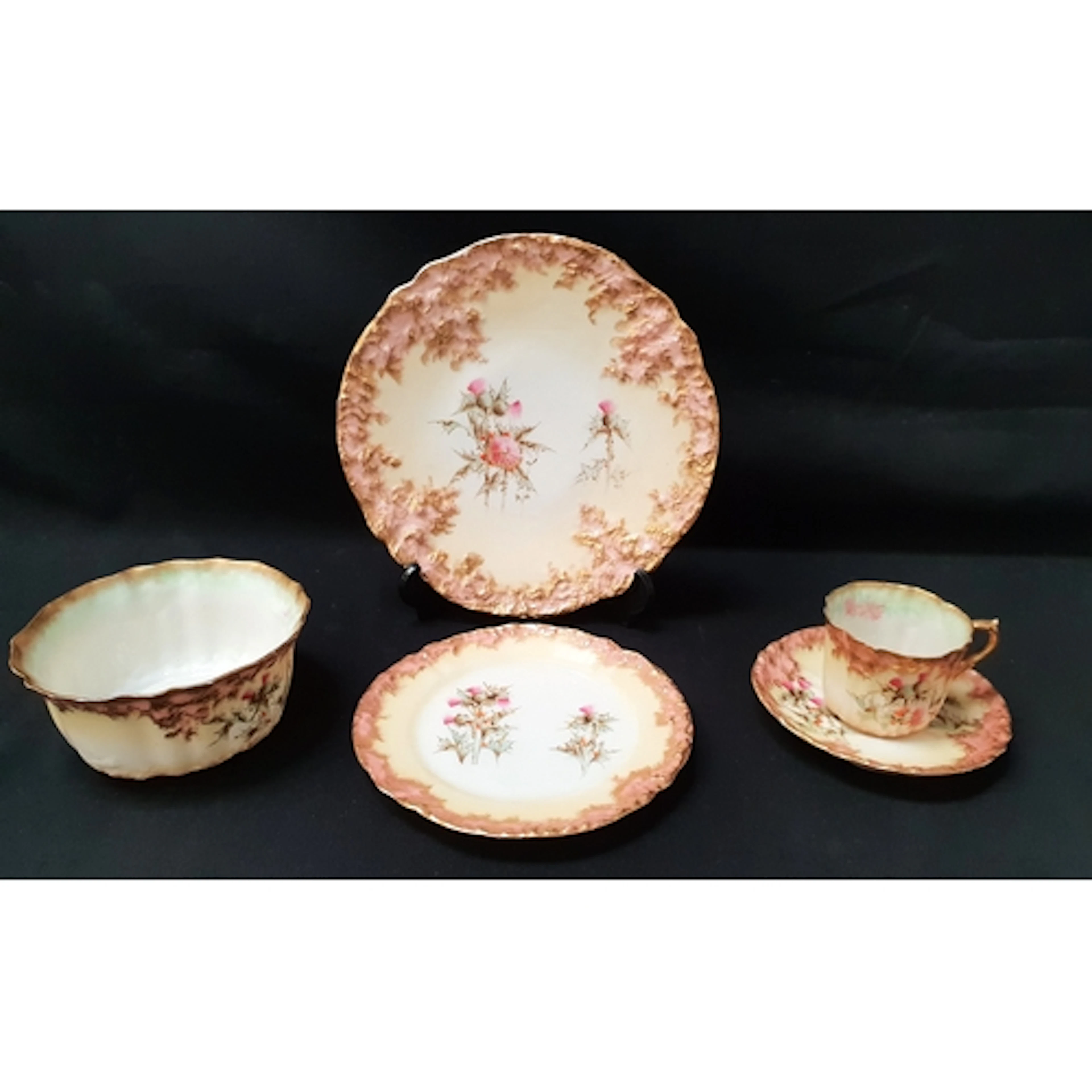 NAUTILUS TEA SET featuring thistle design on cream ground wi...