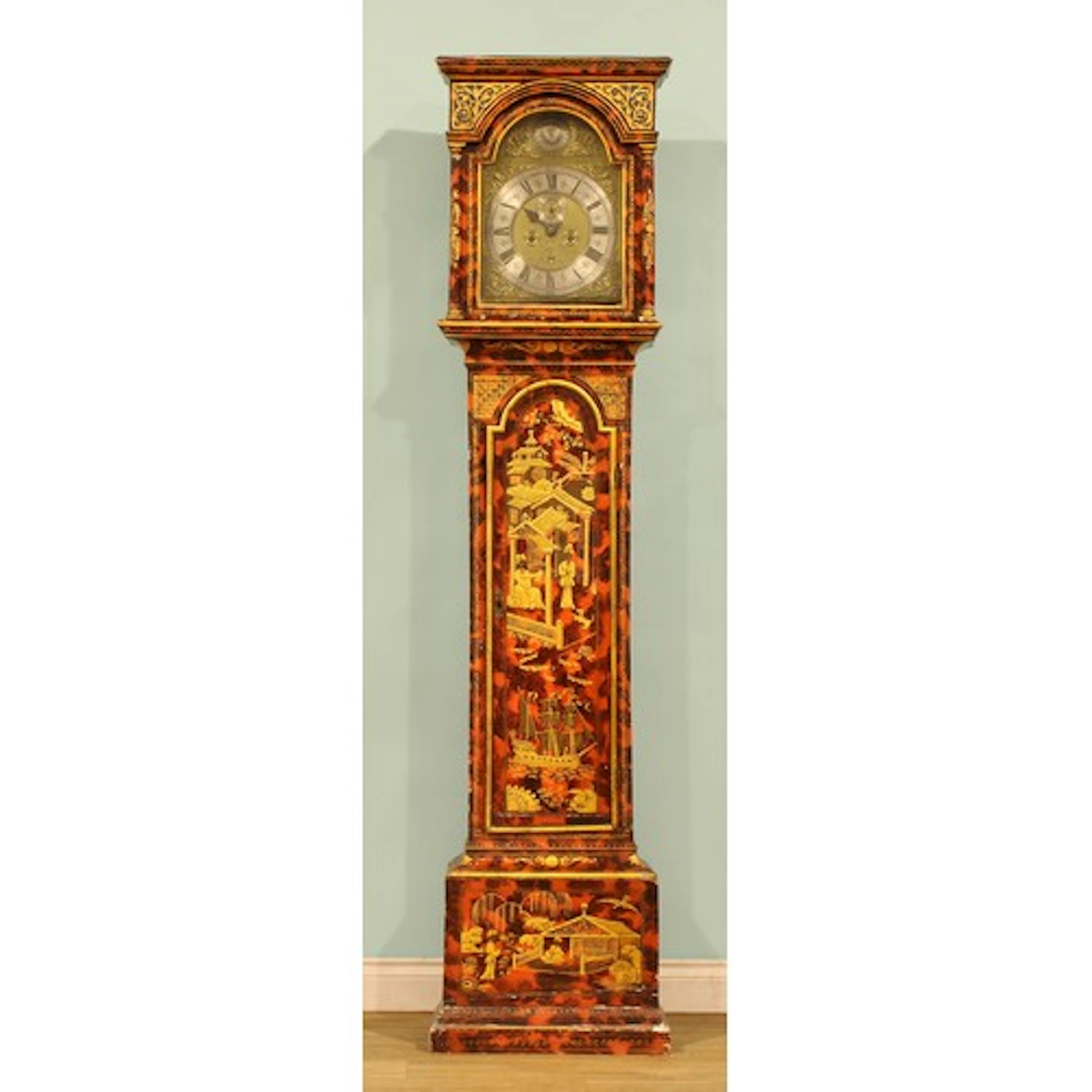 An 18th century brass longcase clock movement, silvered chap...