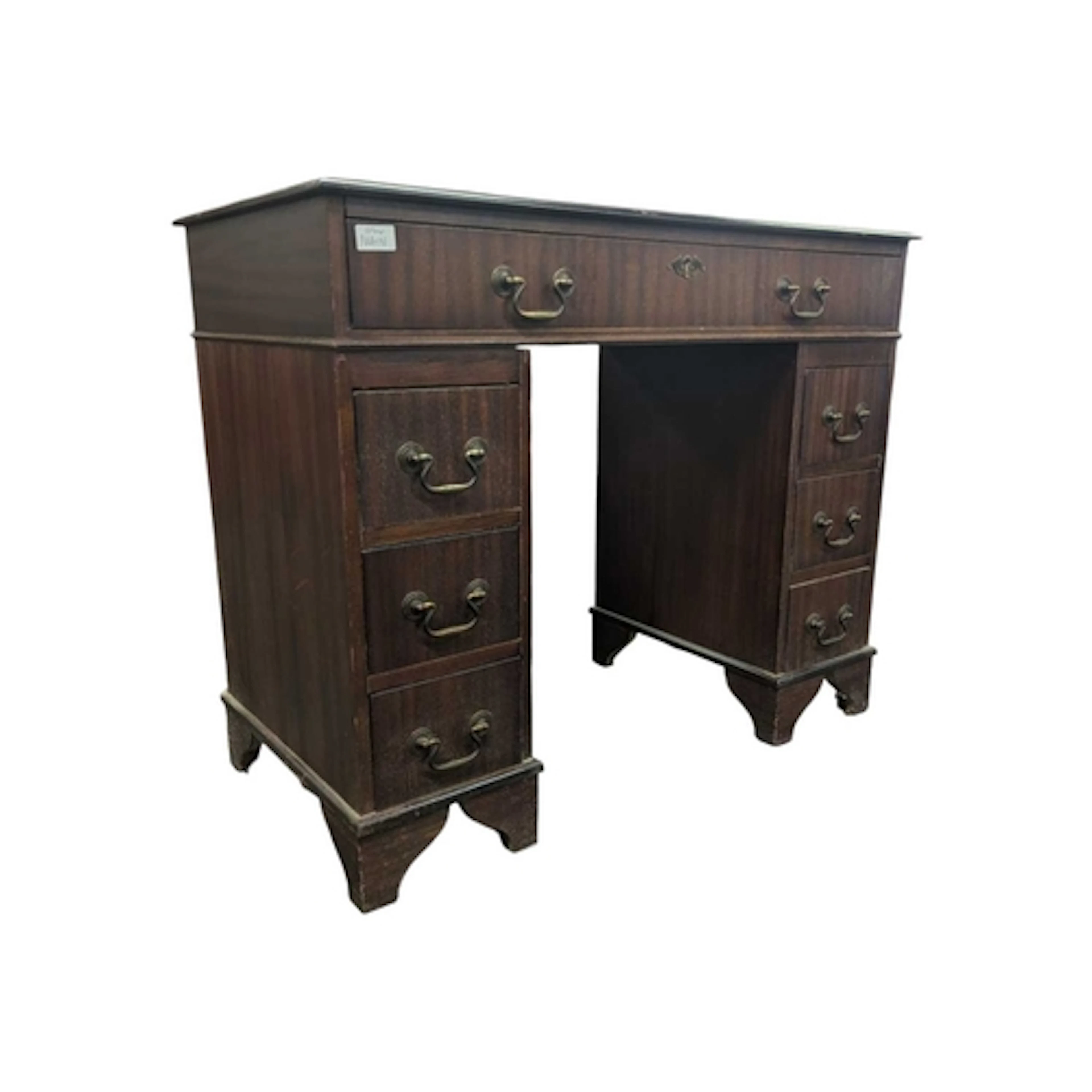 A George III reproduction mahogany and leather kneehole twin...