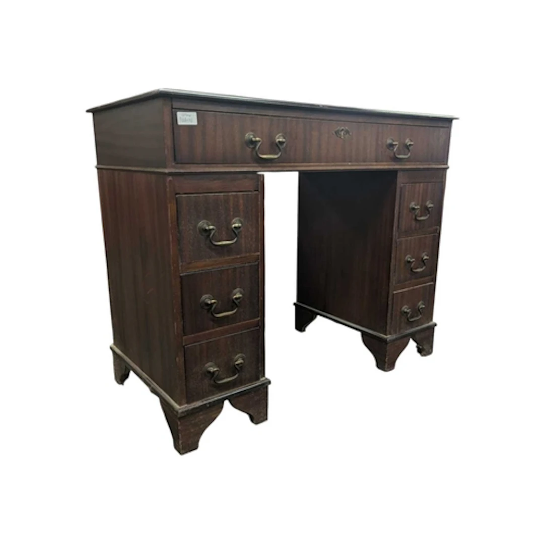 A George III reproduction mahogany and leather kneehole twin...