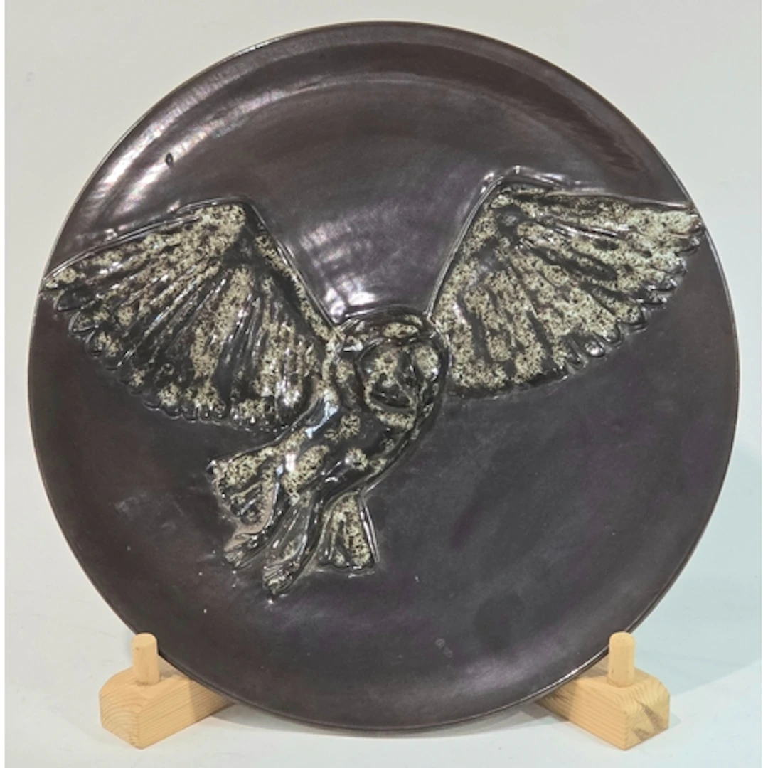 Poole Pottery Owl Plaque by Alan White unique studio piece 1...