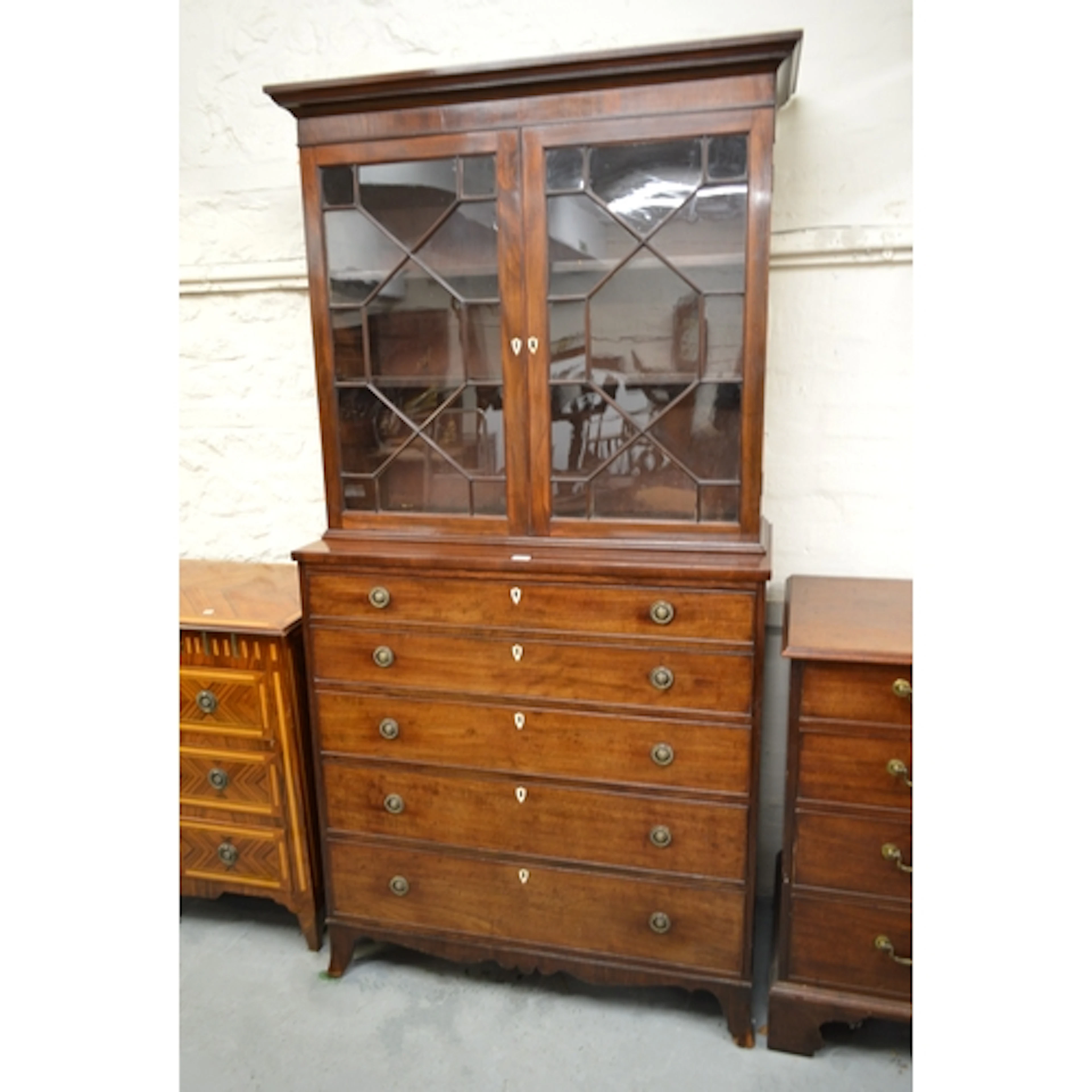 19th Century mahogany secretaire bookcase, the top with a pa...