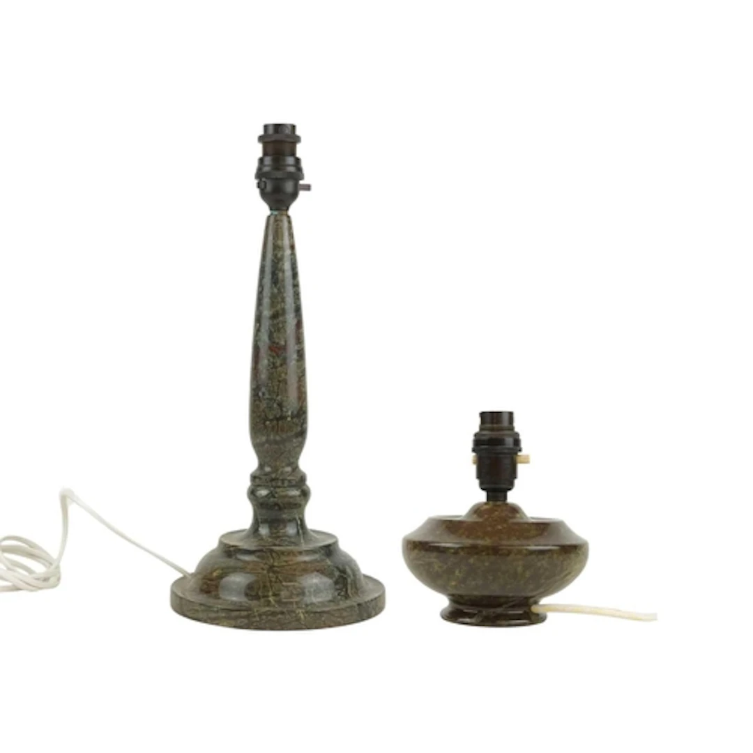 A Cornish serpentine candlestick form table lamp. Probably 1...