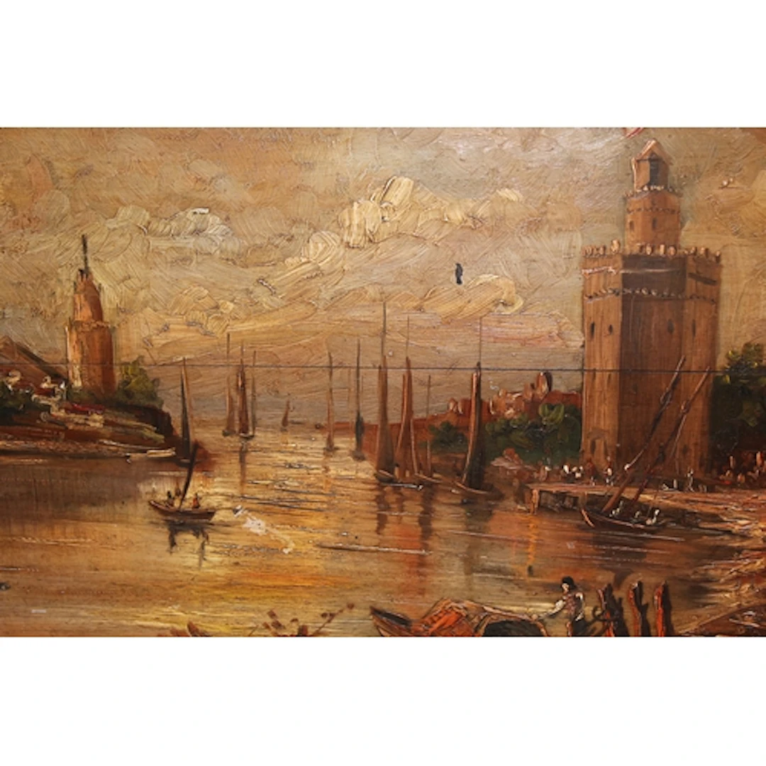 19th Century Spanish School, oil on panel, view of Torre del...