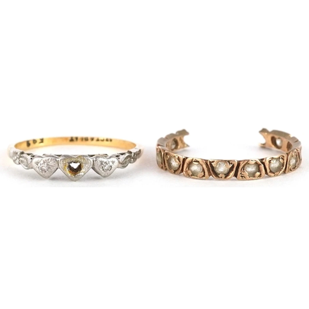 18ct gold and platinum diamond ring together with a broken 9...