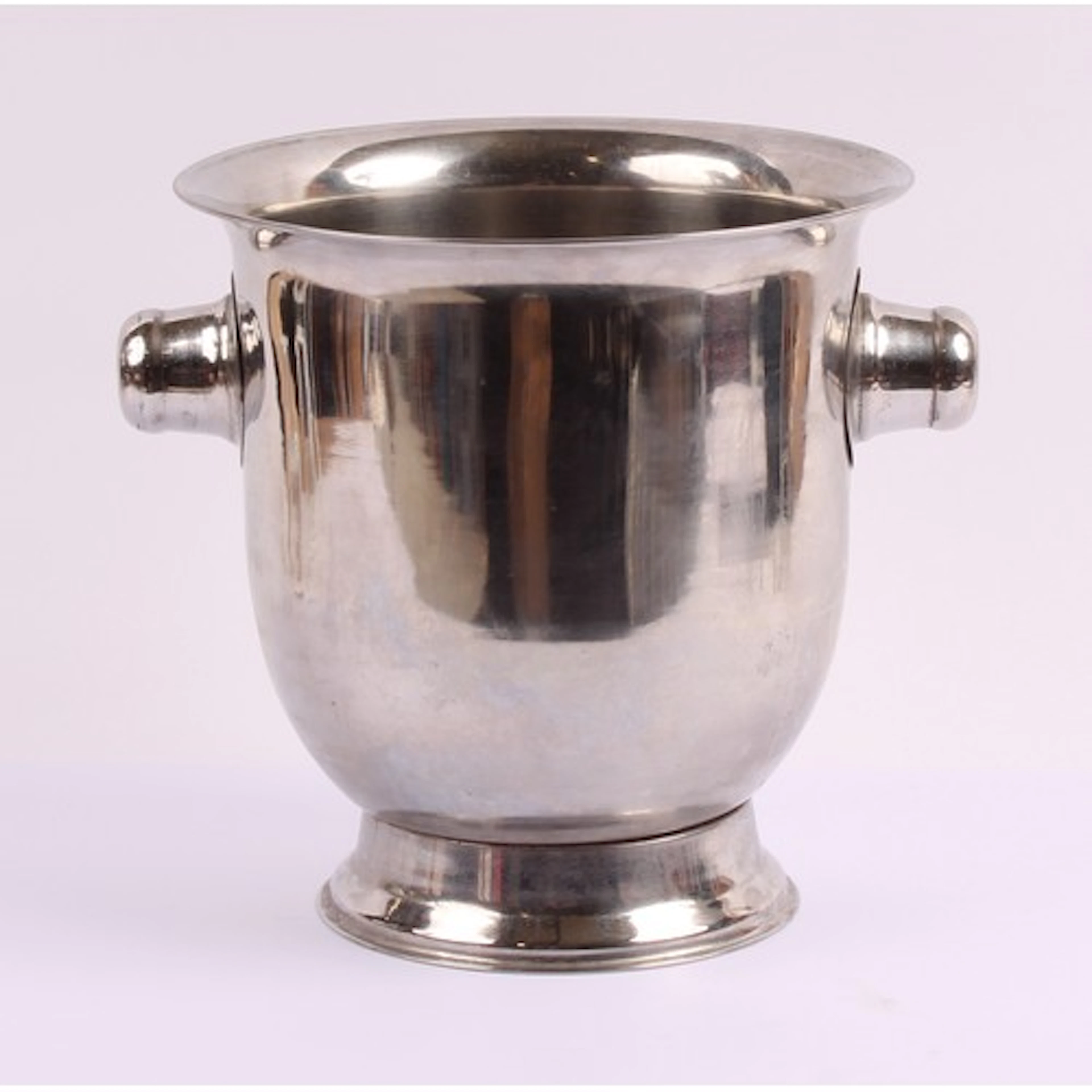 A 20th century stainless steel champagne bucket, knop handle...
