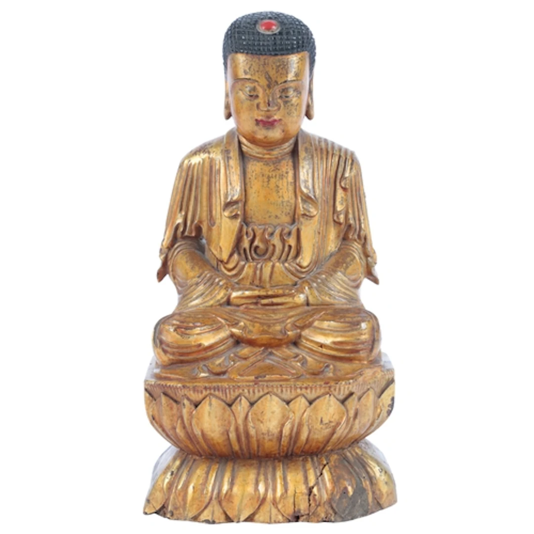 A Chinese gilded camphorwood figure of Buddha Shakyamuni, 19...