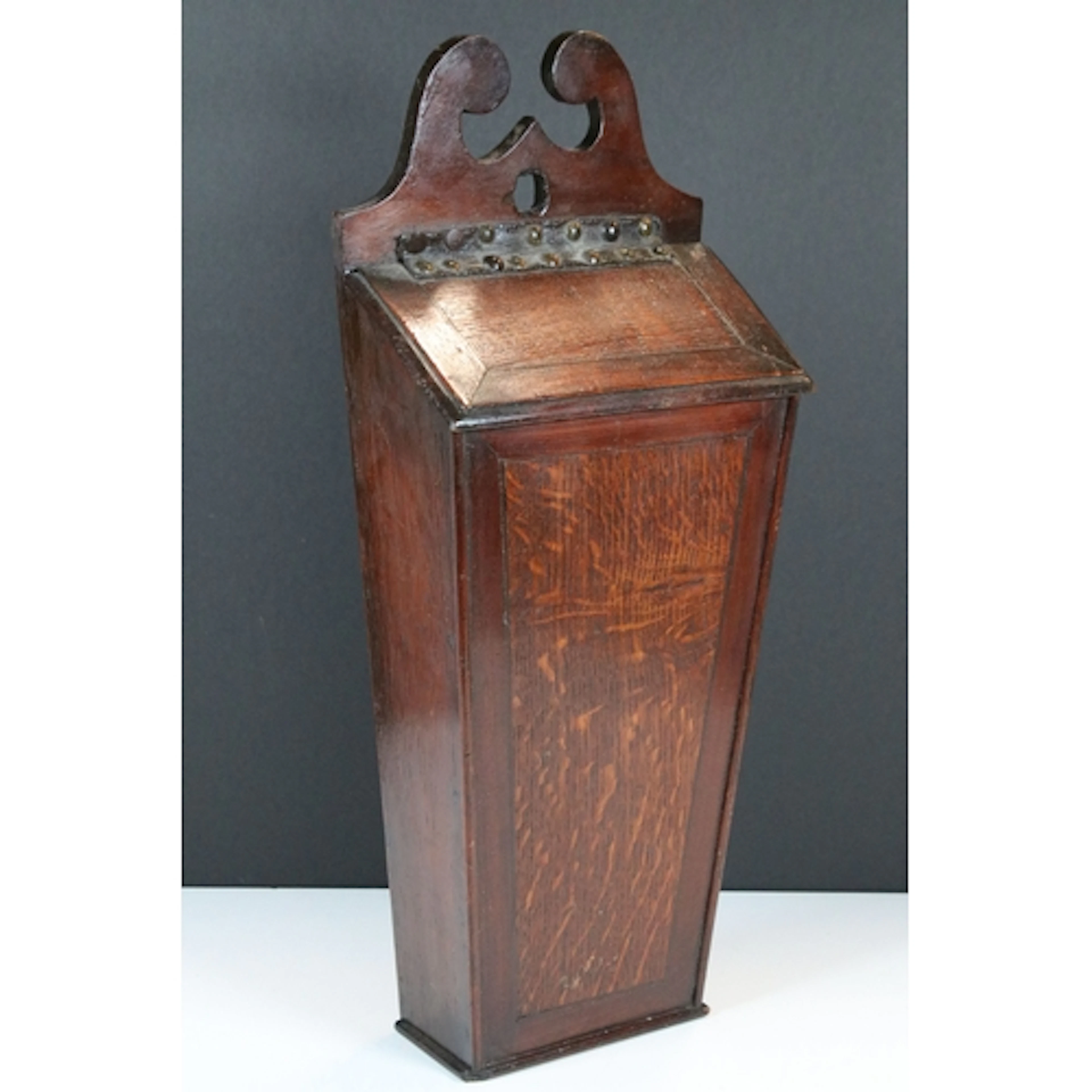 19th century oak and mahogany wall-mounted candle box, 47.5 ...