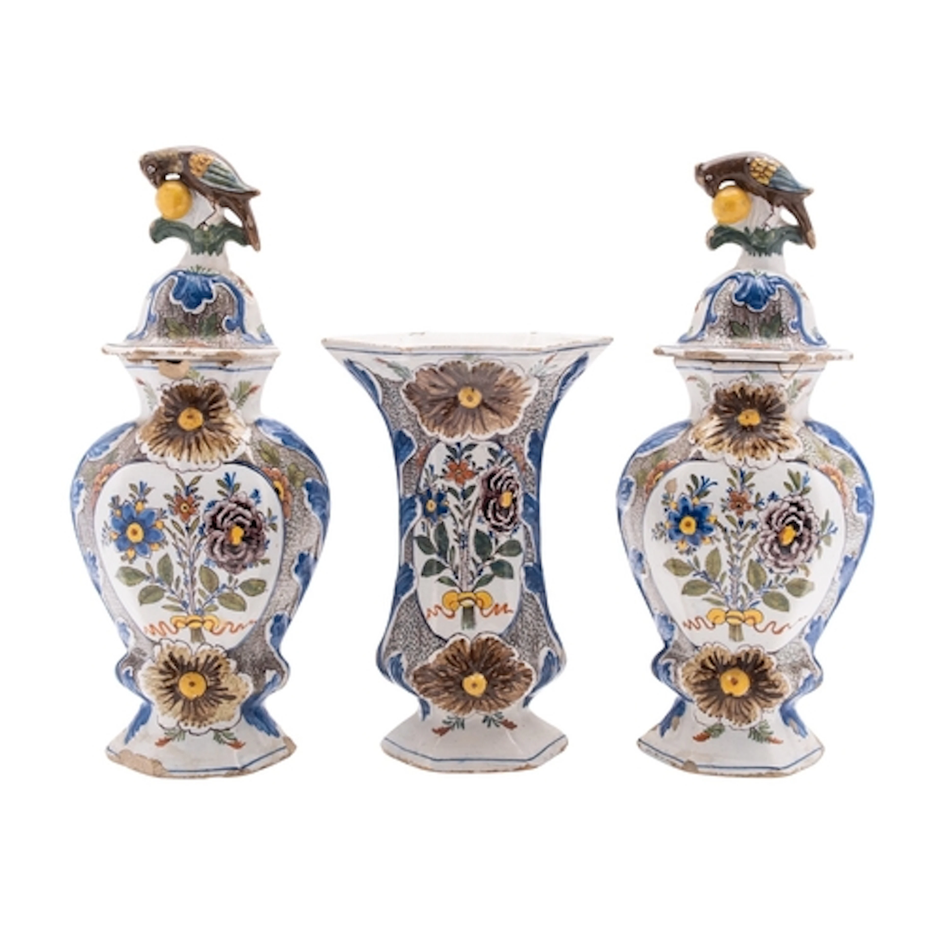 A garniture of three Dutch Delft vases De Posteleyne Byl [Th...