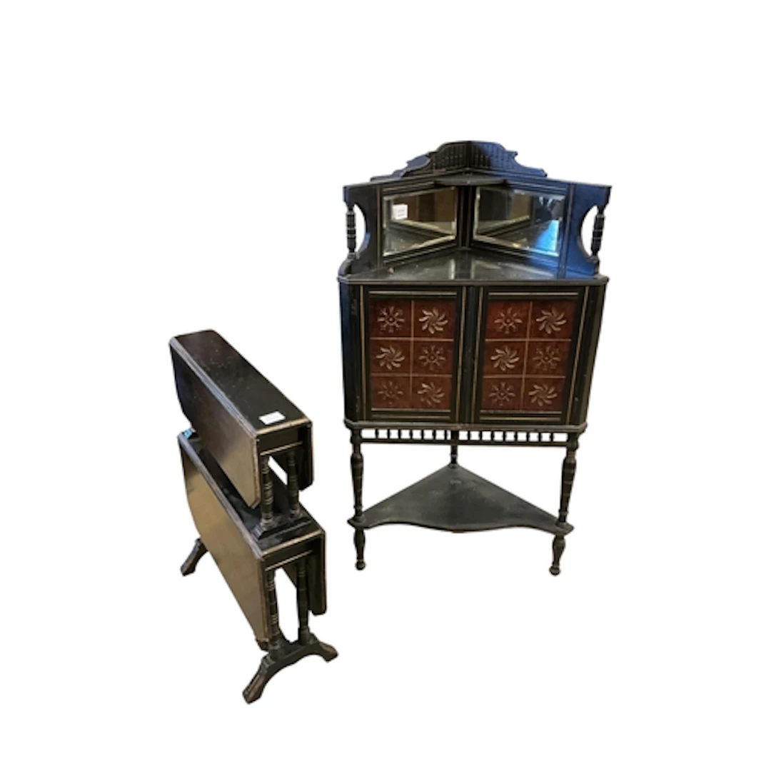 An Aesthetic period ebonised corner cabinet, manner of E W G...