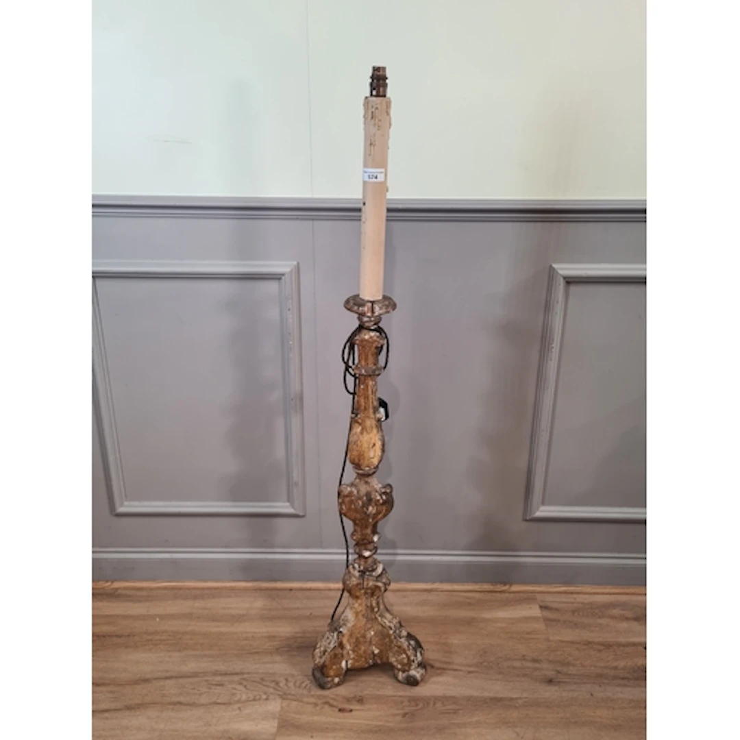 An 18th Century gilt painted carved wooden standard Lamp, 4f...