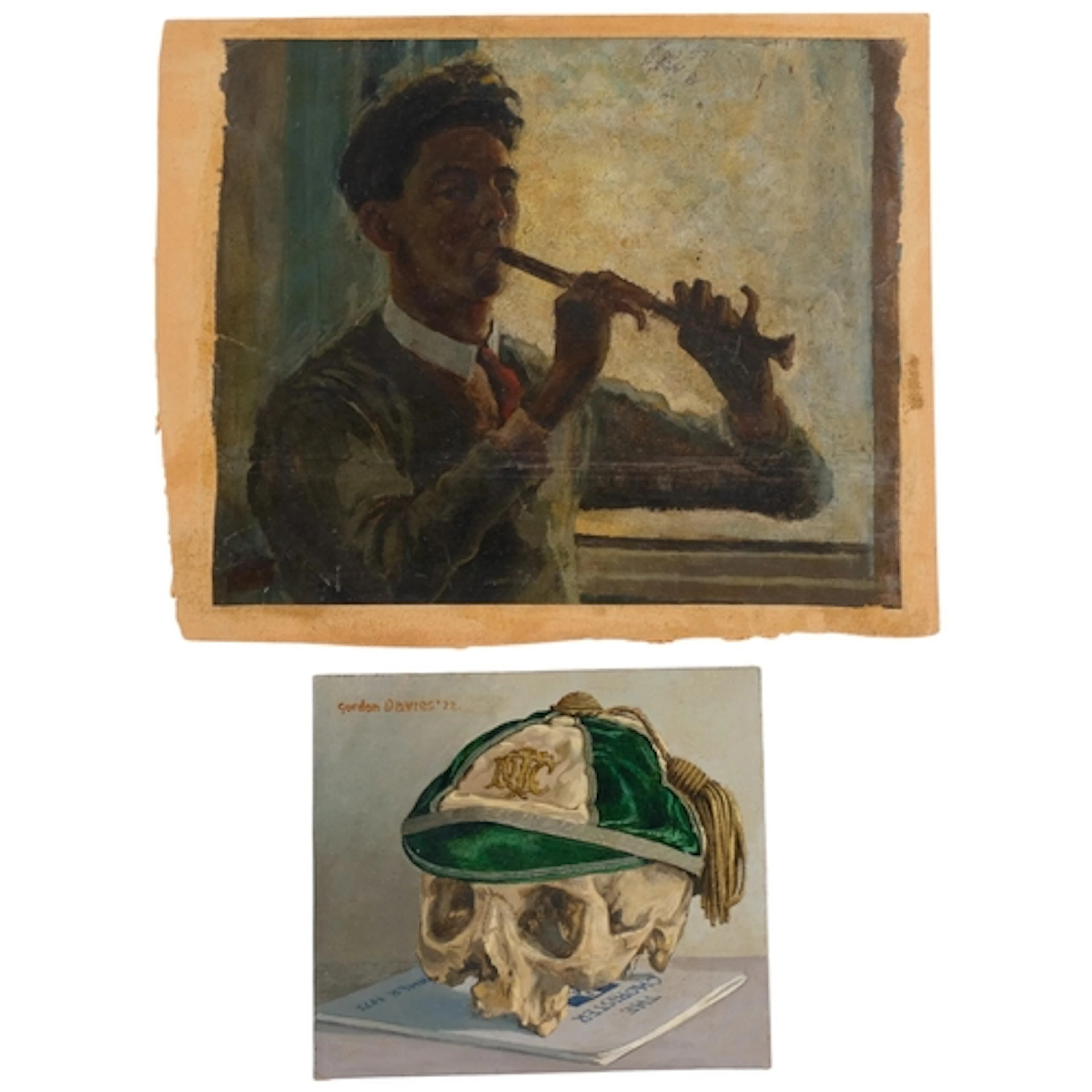 Gordon Davies (1926 - 2007), 2 oils on board, skull and scho...