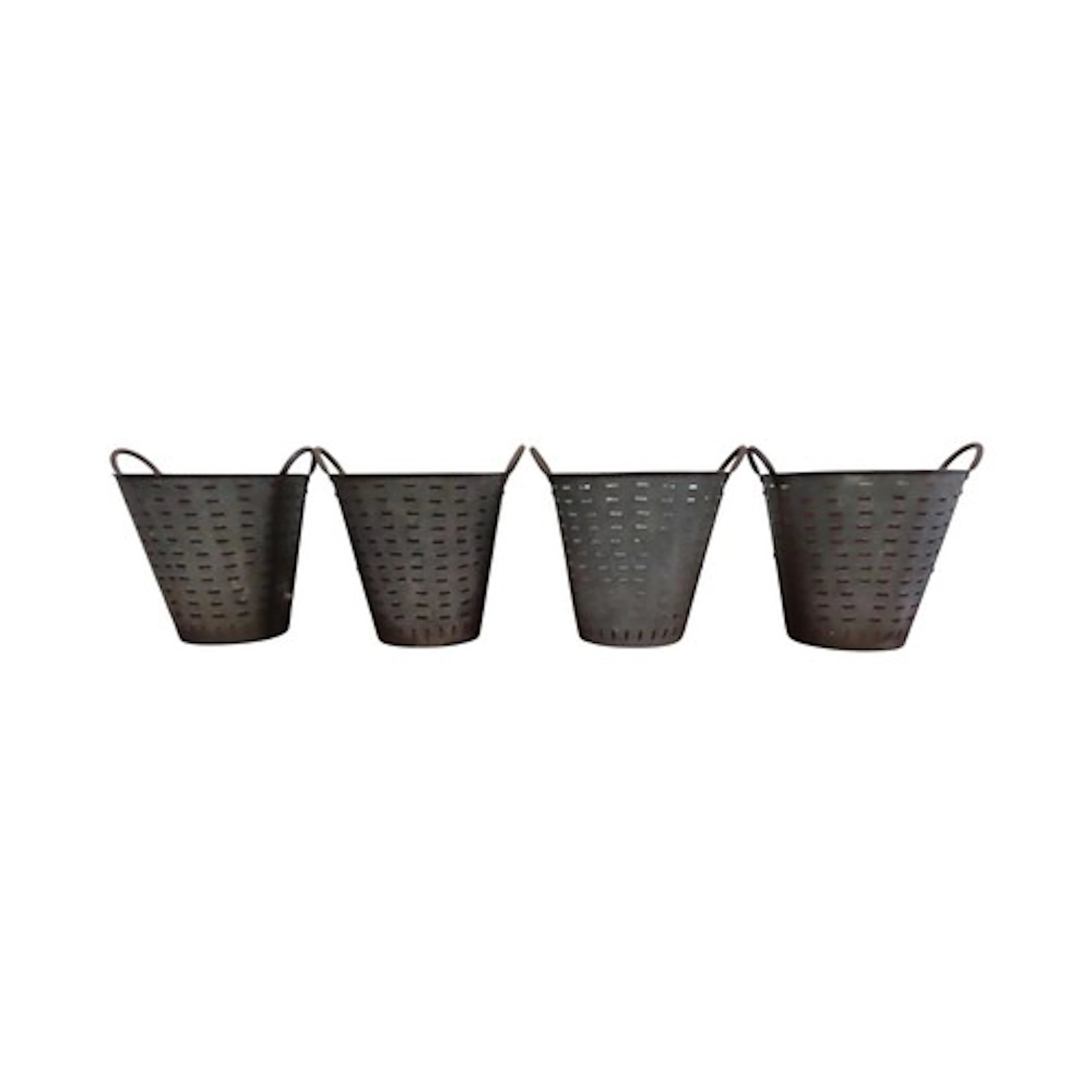 Four vintage pierced galvanised steel mussel baskets of circ...