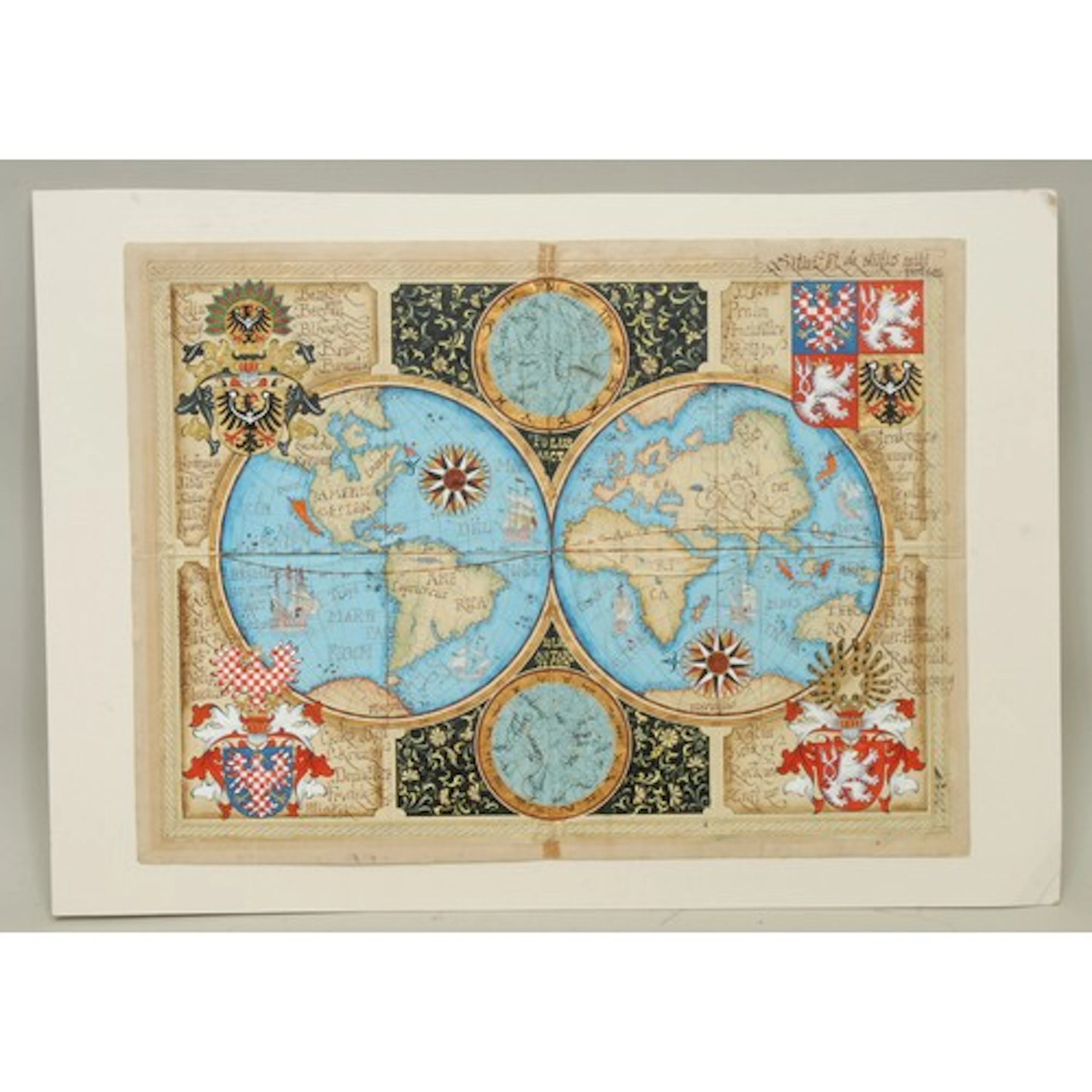 Cartography - a 17th century style twin hemisphere world map...