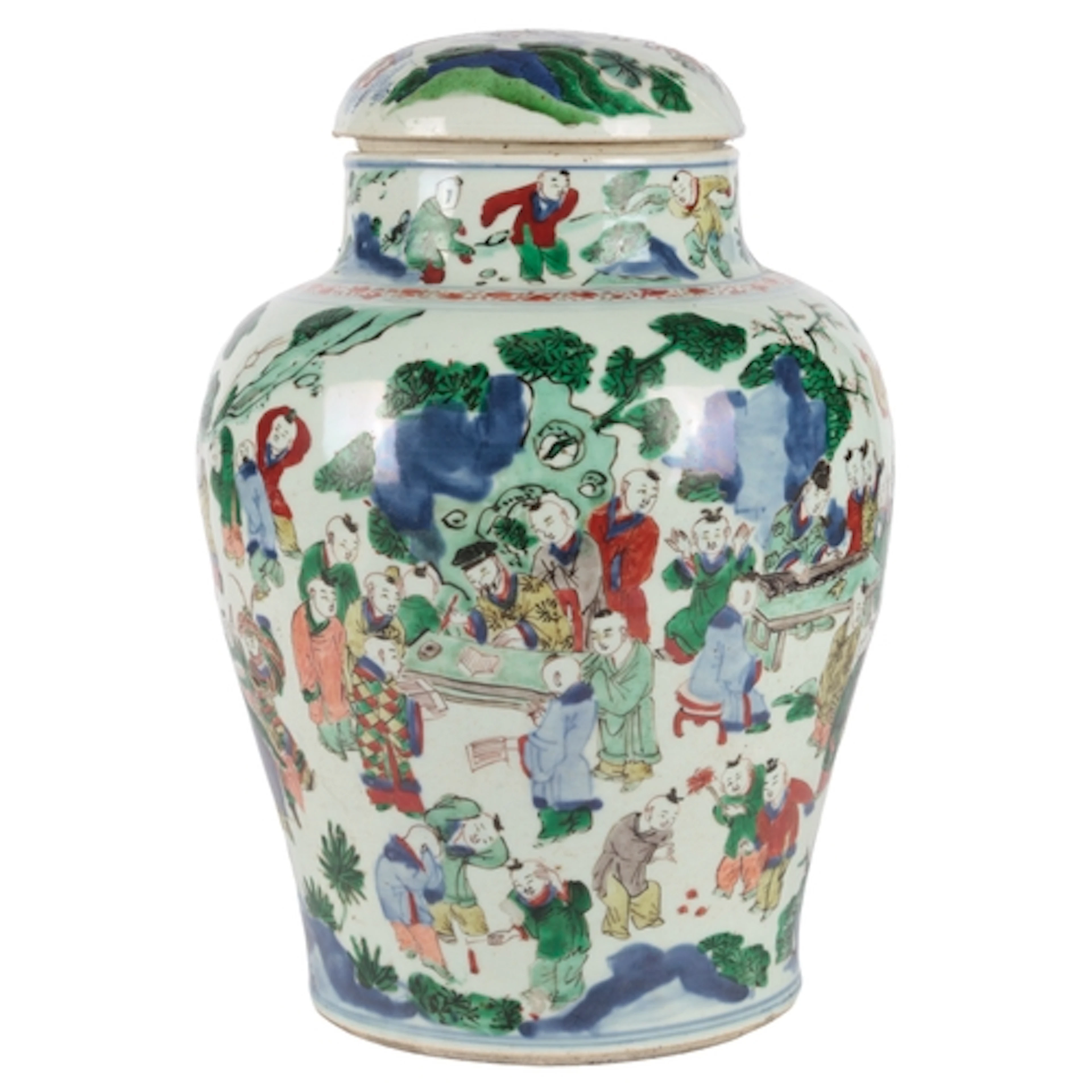 A Chinese wucai 'Hundred Boys' jar, Transitional period, mid...