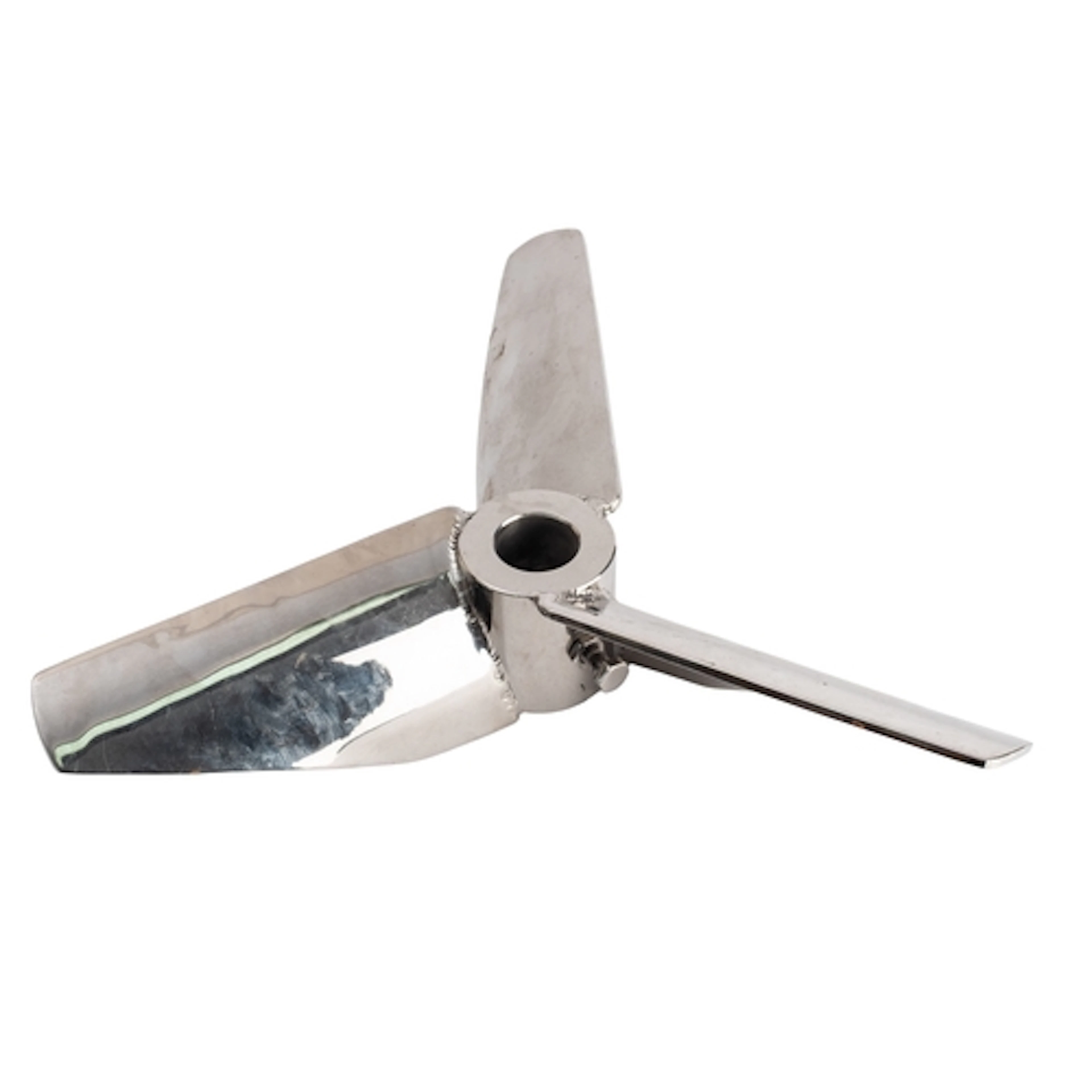 A chrome plated three blade prop, 44cm wide.
