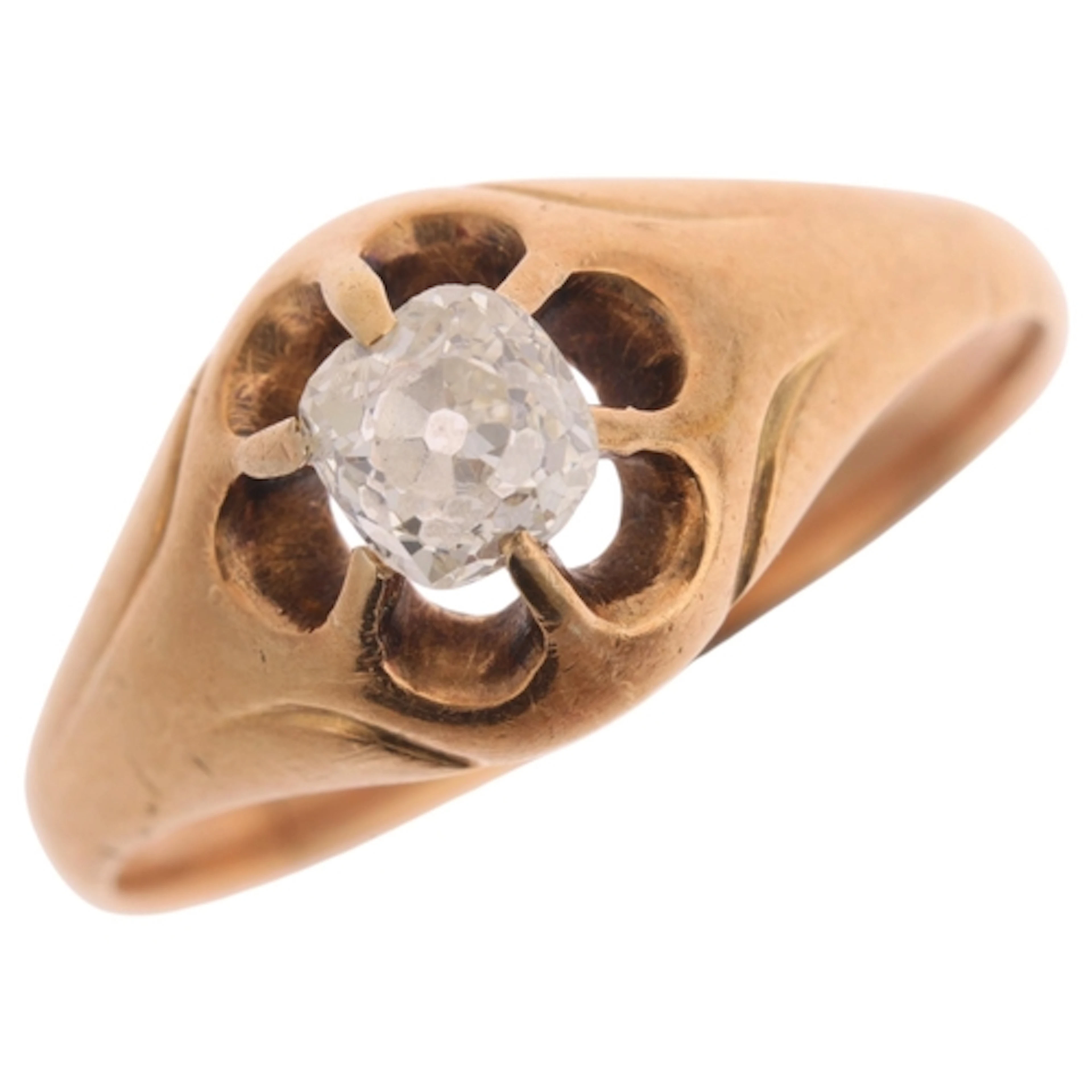 An Antique 18ct gold 0.25ct single stone diamond gypsy ring,...