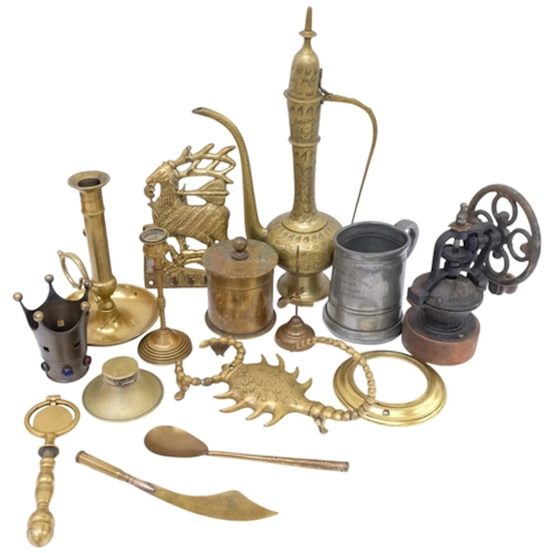 An ejector candlestick, a stag thermometer, an inkwell, etc