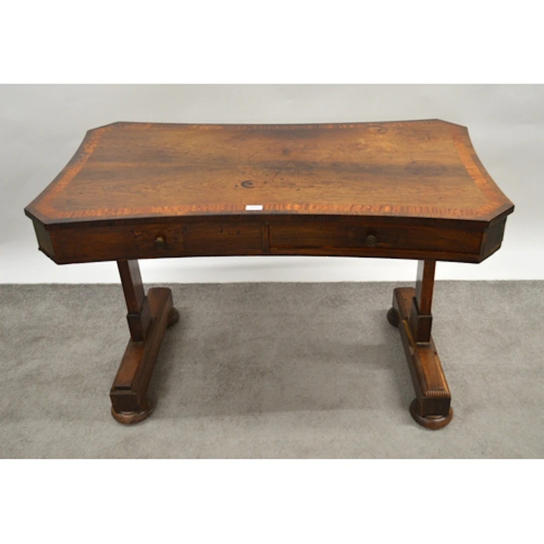 Regency rosewood satinwood crossbanded centre table, with tw...