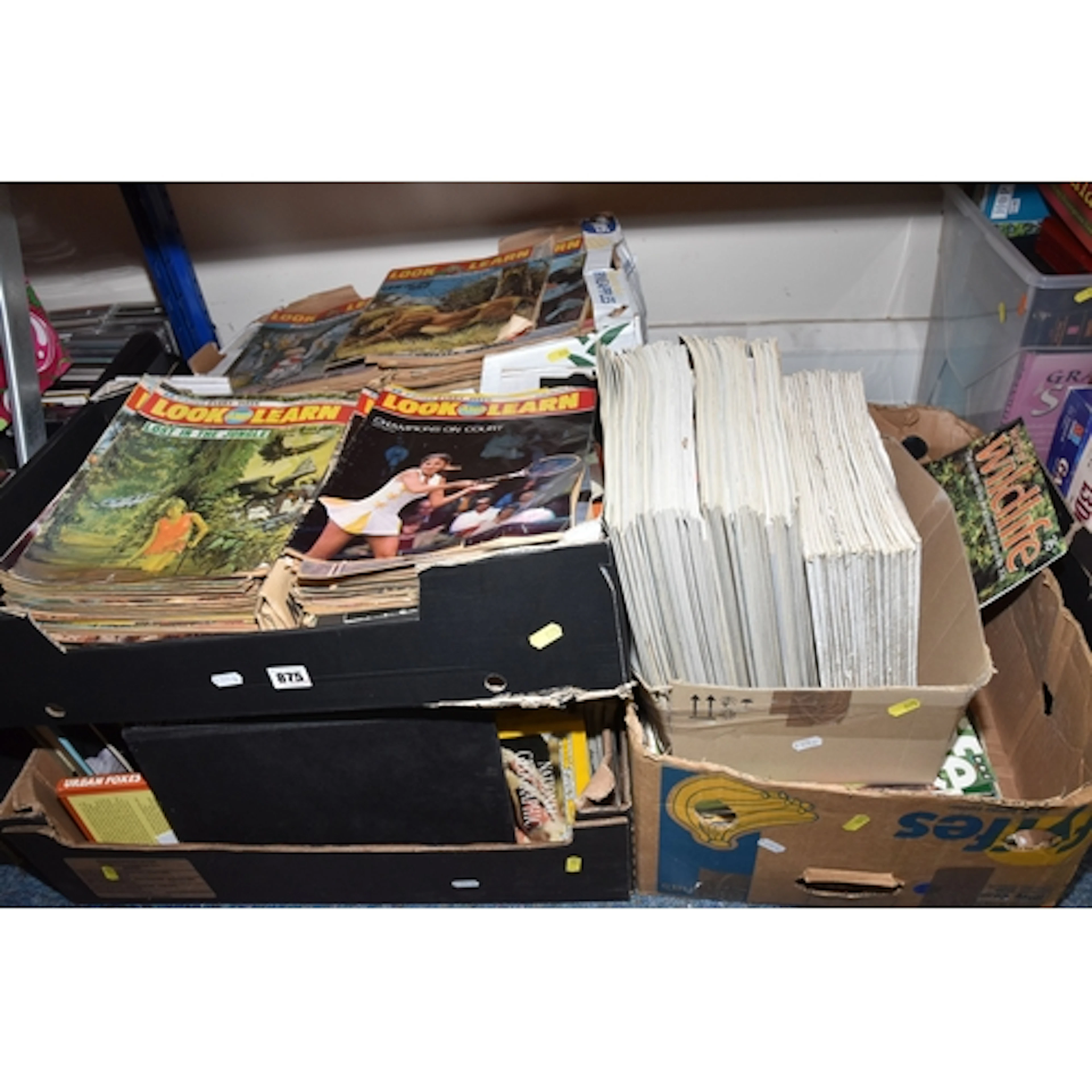 SIX BOXES OF MAGAZINES AND BOOKS to include a box of mostly ...