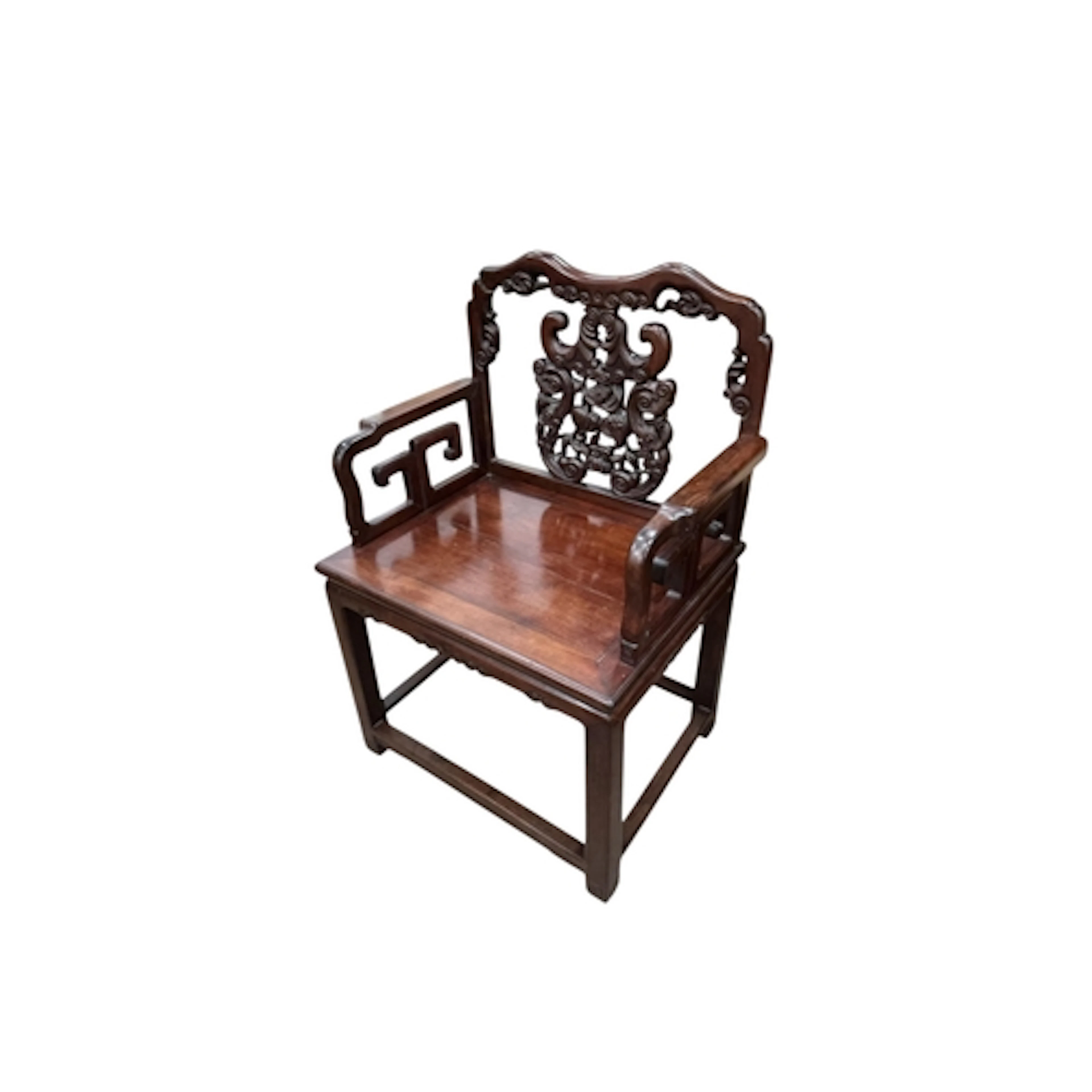 A Chinese hongmu armchair, c. 1900, width 69cm, depth 52cm, ...
