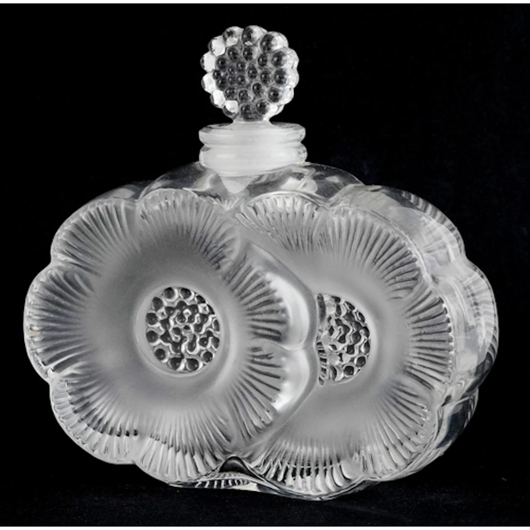 Lalique, French Frosted glass double flower head scent bottl...