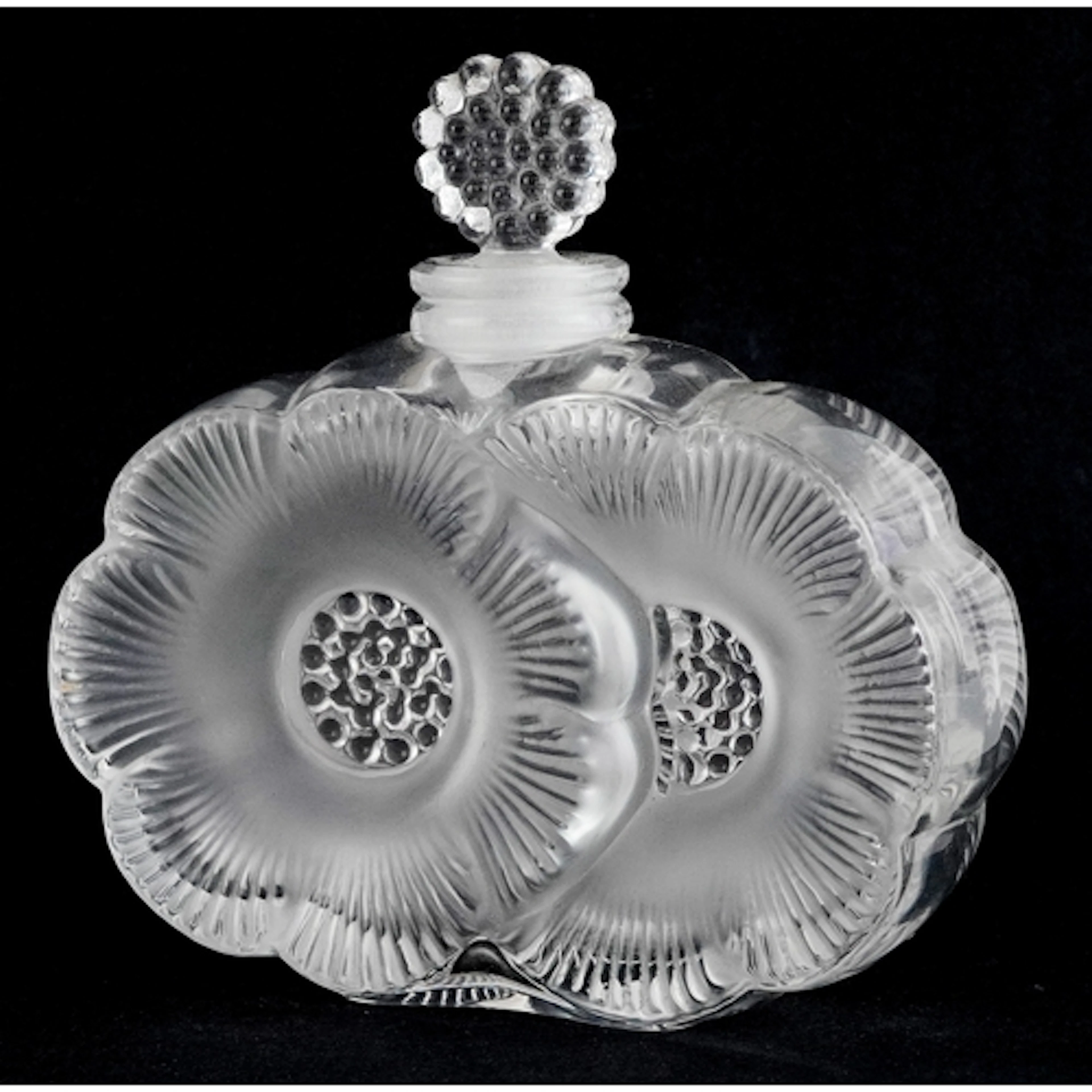 Lalique, French Frosted glass double flower head scent bottl...
