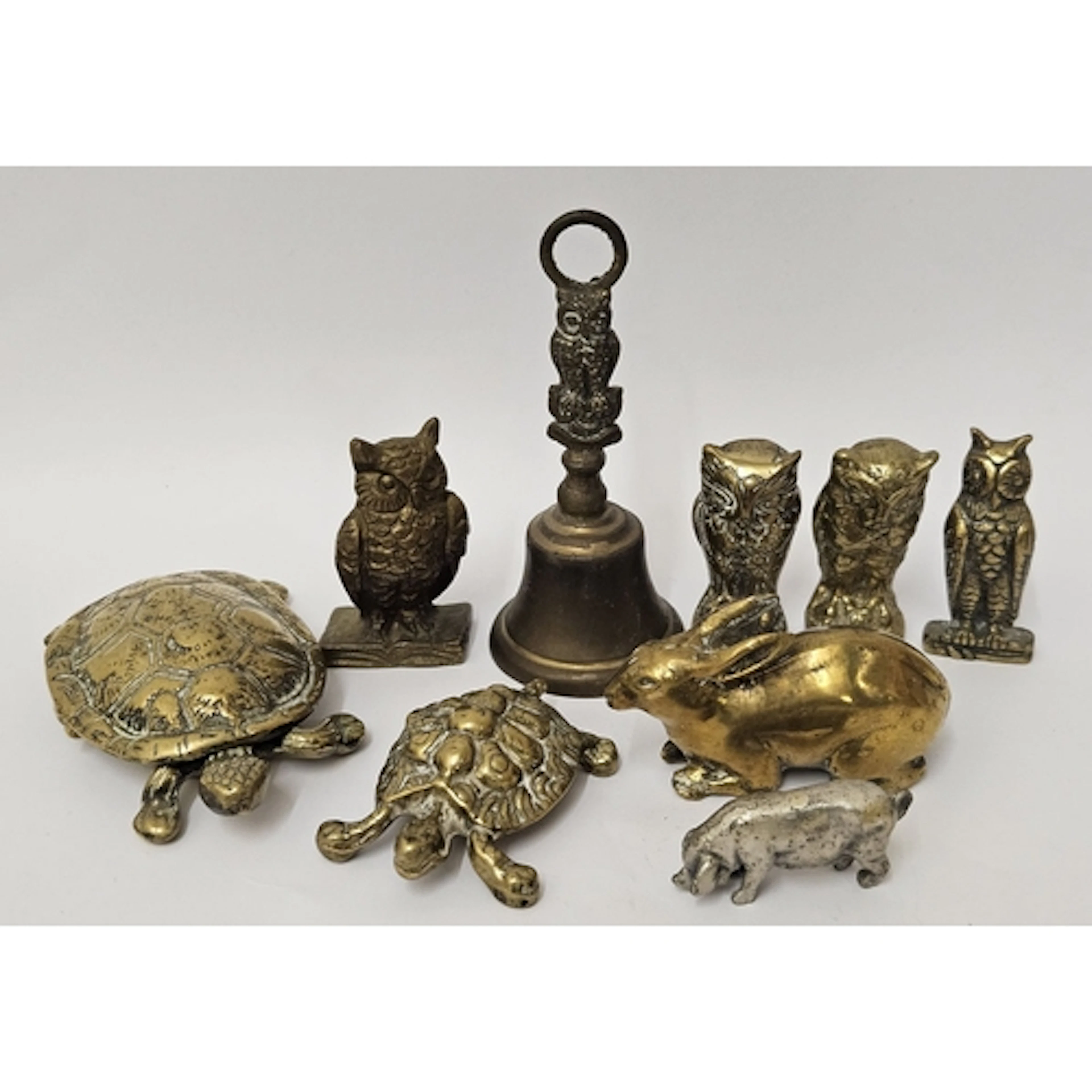 Animal Figurines incl. hare, owl, tortoise, white metal pig ...
