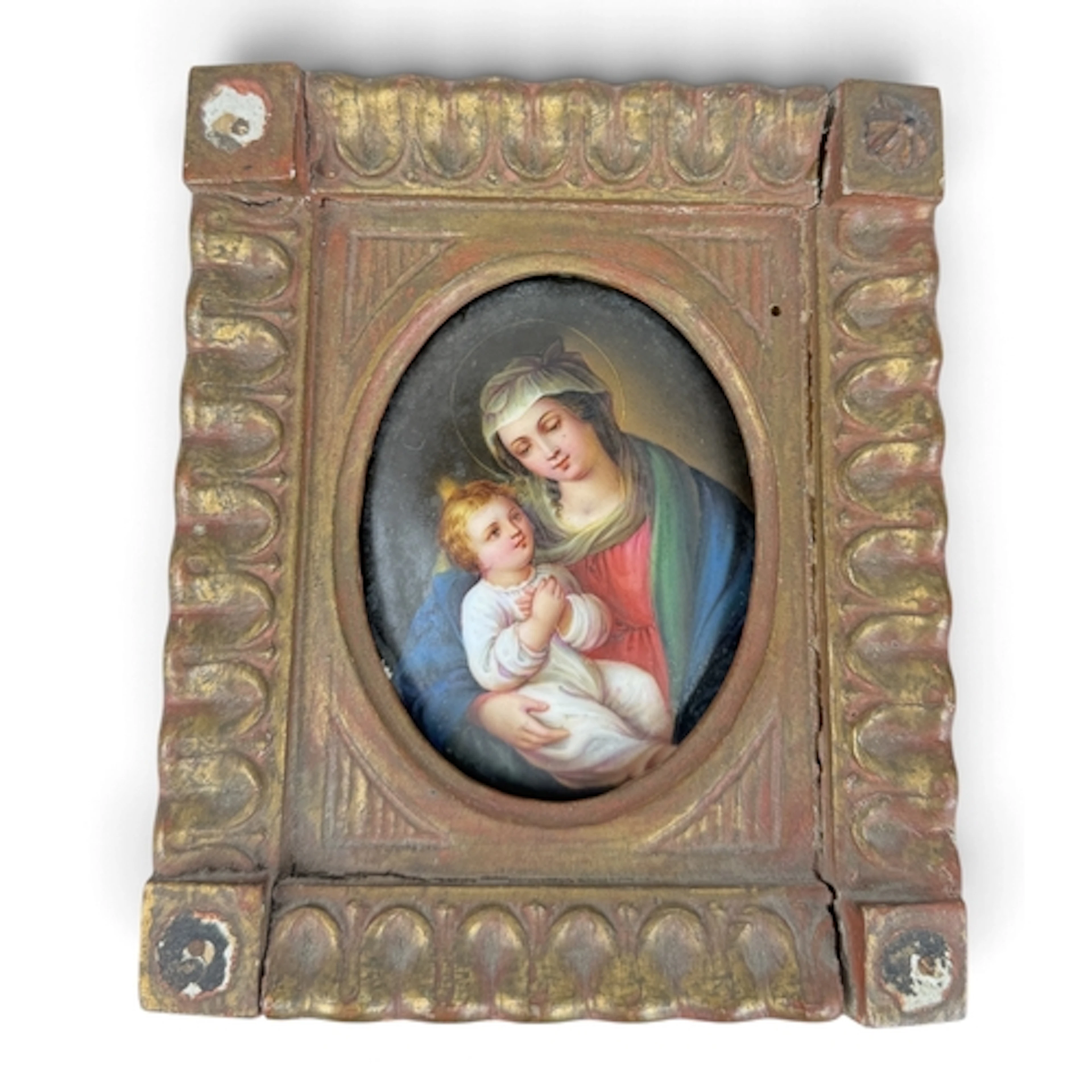 A 19TH CENTURY GERMAN PORCELAIN PLAQUE PAINTED WITH MADONNA ...