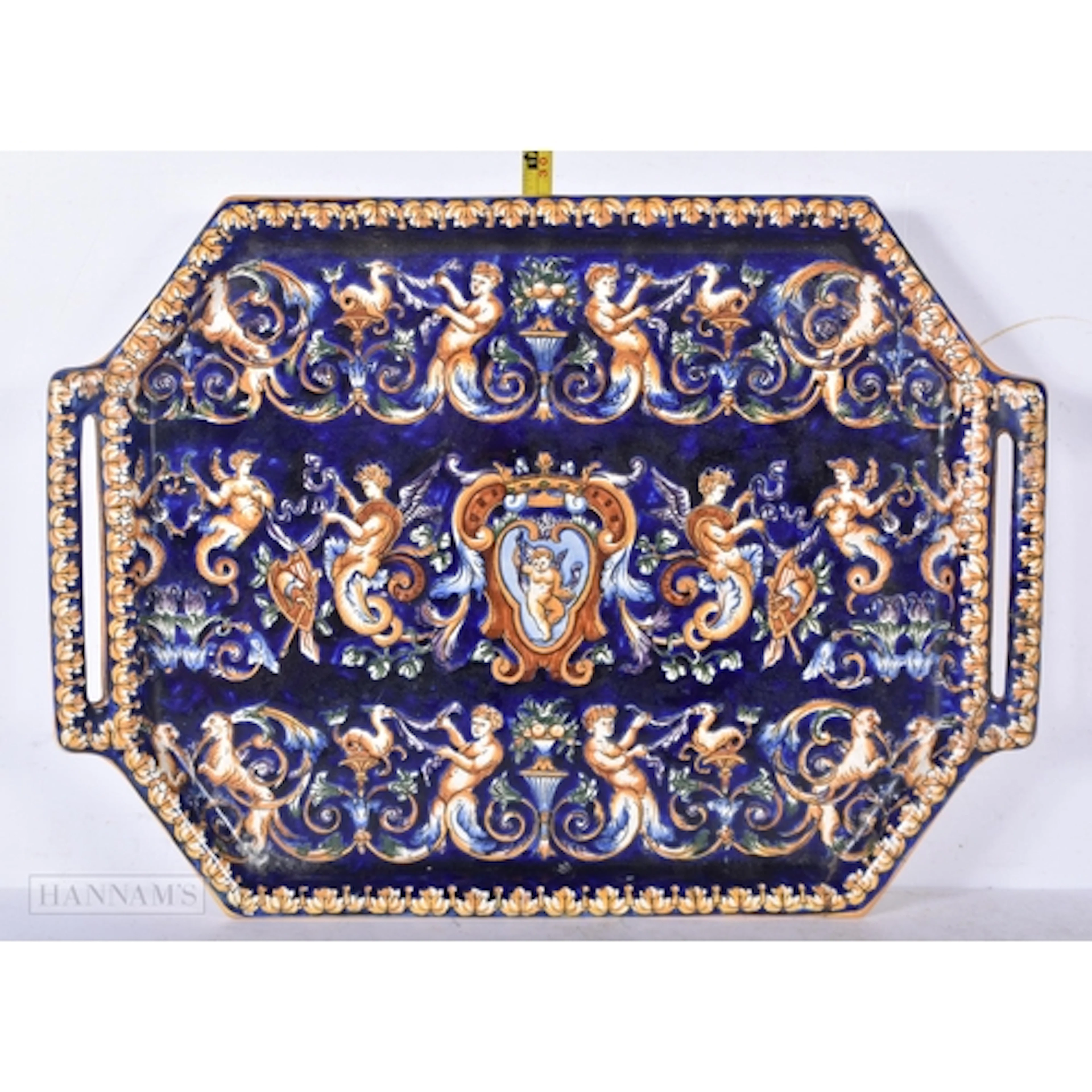 A French Faience de Gien serving tray in the Renaissance blu...