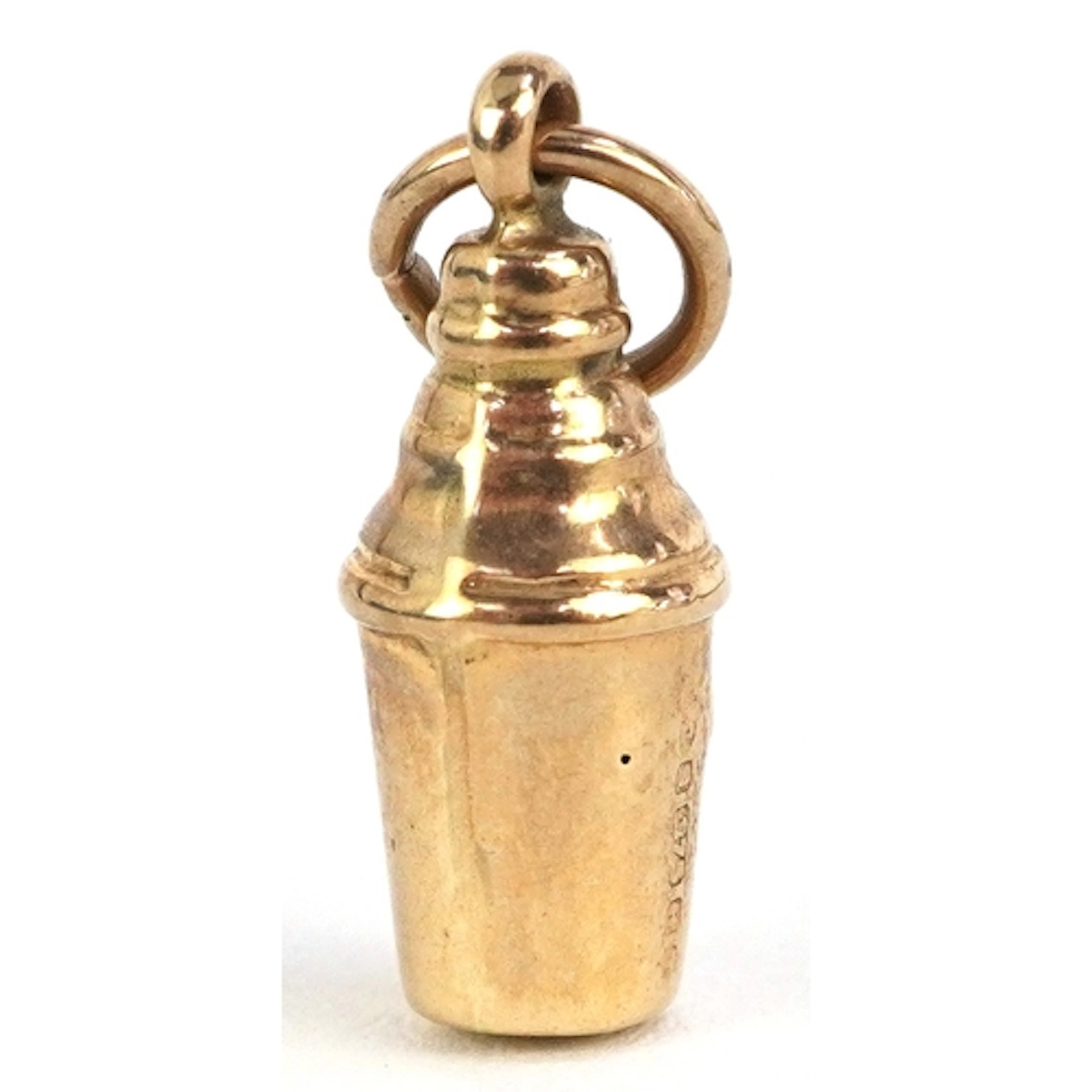 9ct gold charm in the form of a cocktail shaker, 1.8cm high,...