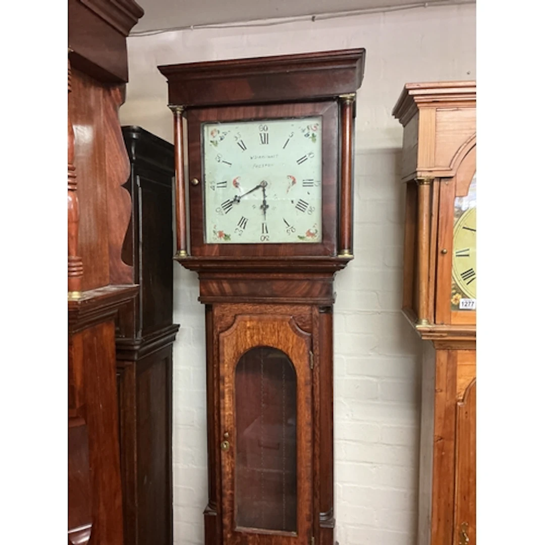 A longcase clock W. Shakeshaft, Preston 213cm tall