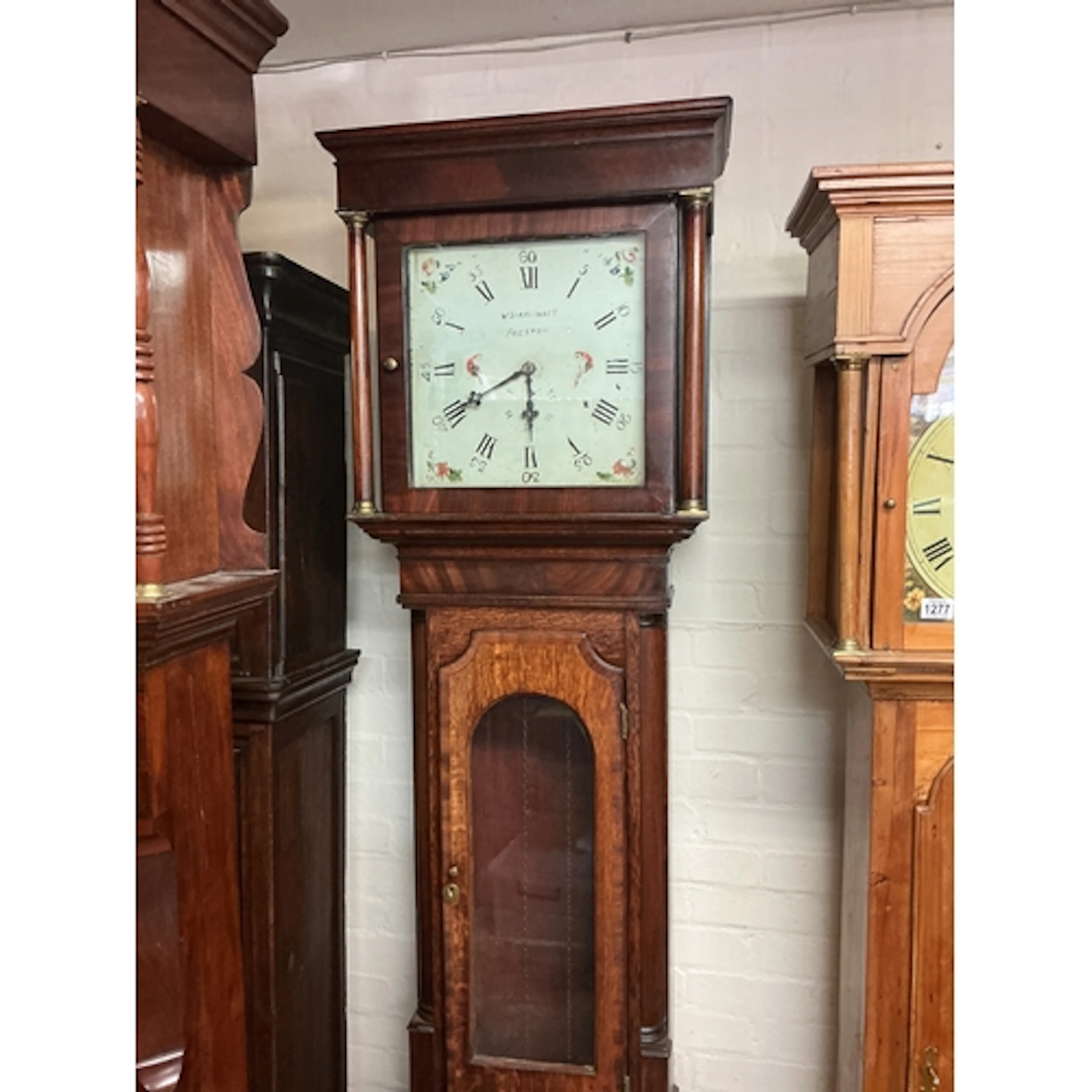 A longcase clock W. Shakeshaft, Preston 213cm tall