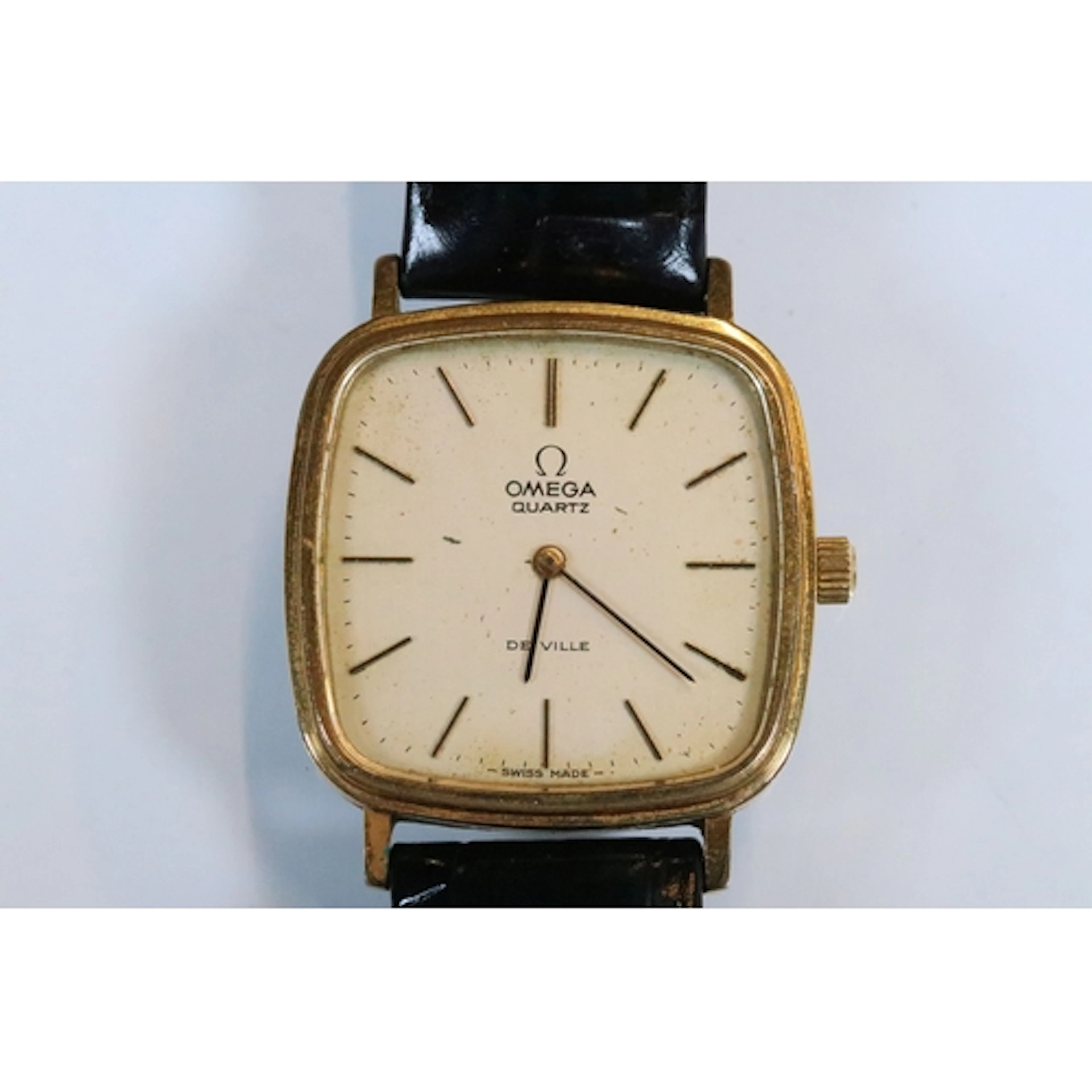 Omega De Ville wrist watch having a square face with gilt ba...