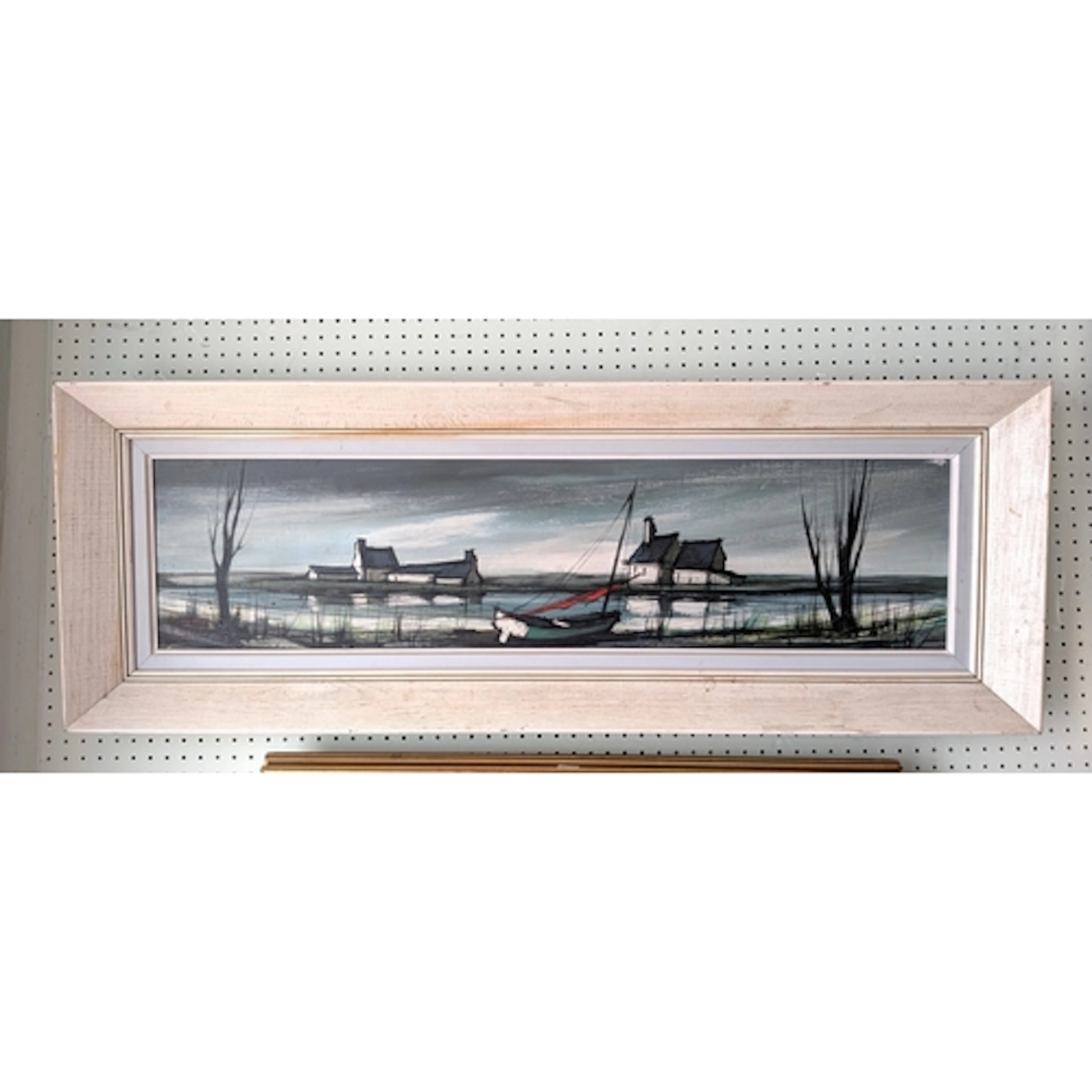 A contemporary oil painting on canvas of a boating scene wit...