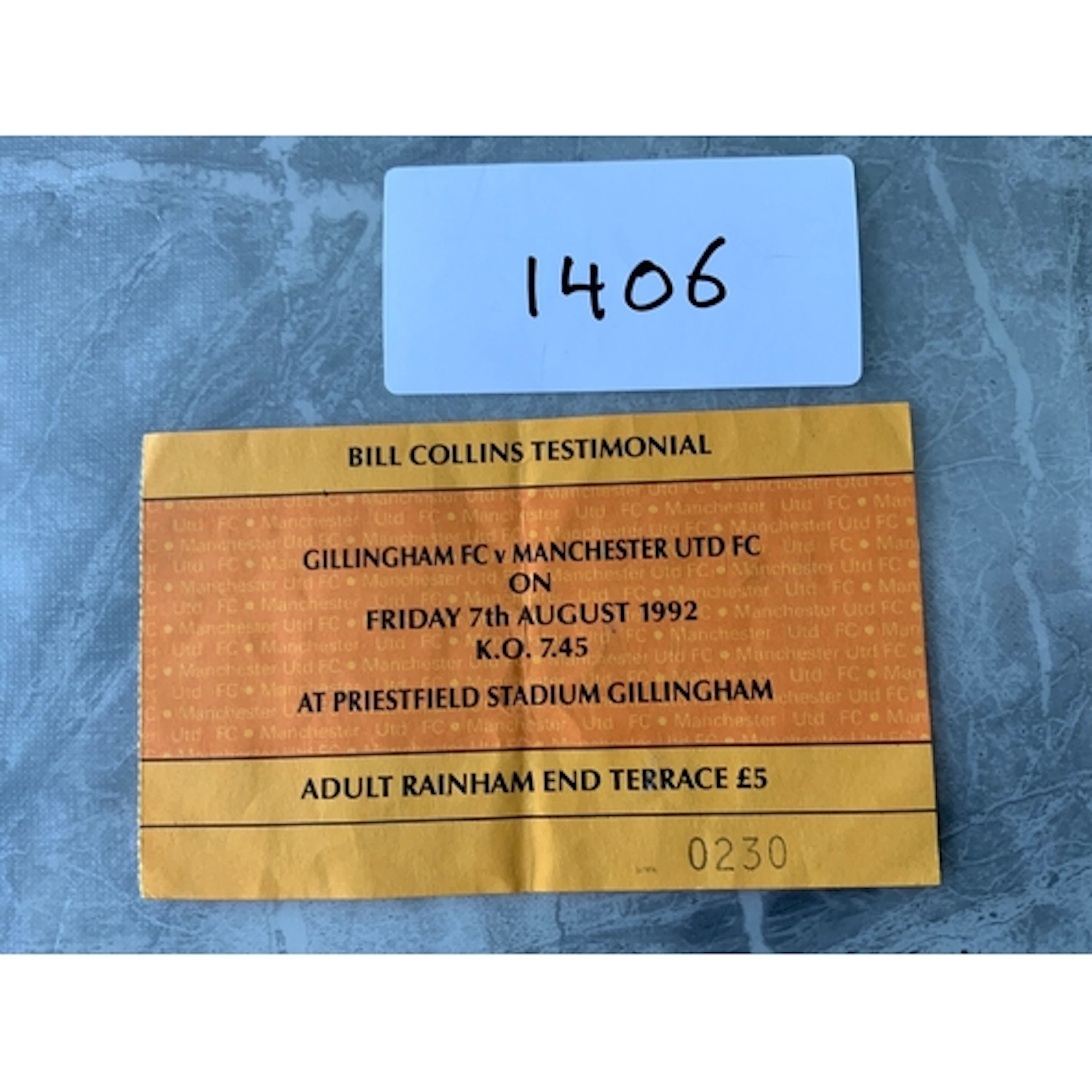 1992 Gillingham v Manchester United Football Ticket: Bill Co...