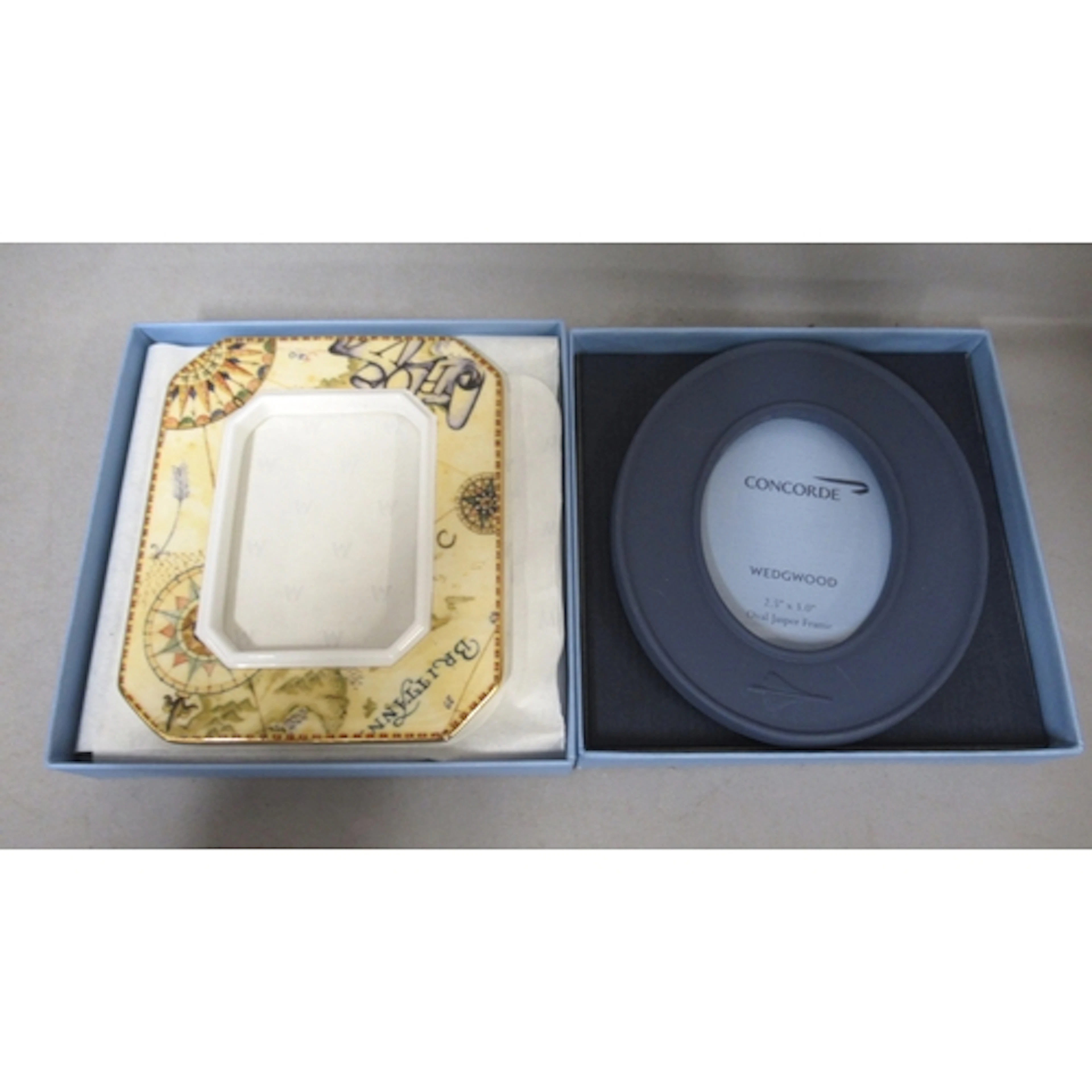 Group of six Concorde souvenir photo frames by Wedgwood in o...