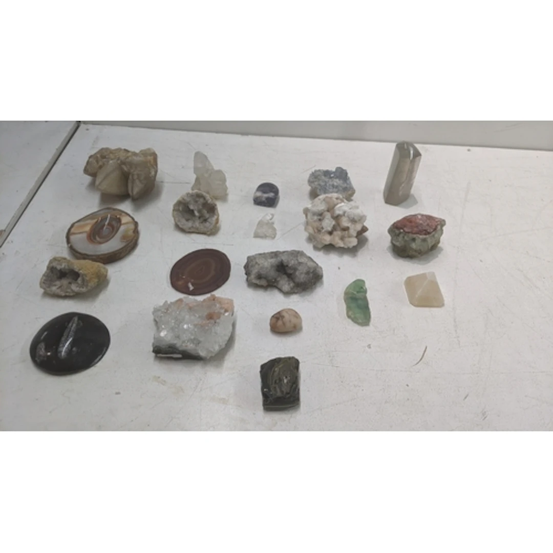 Collectable natural crystals to include a polished agate sli...