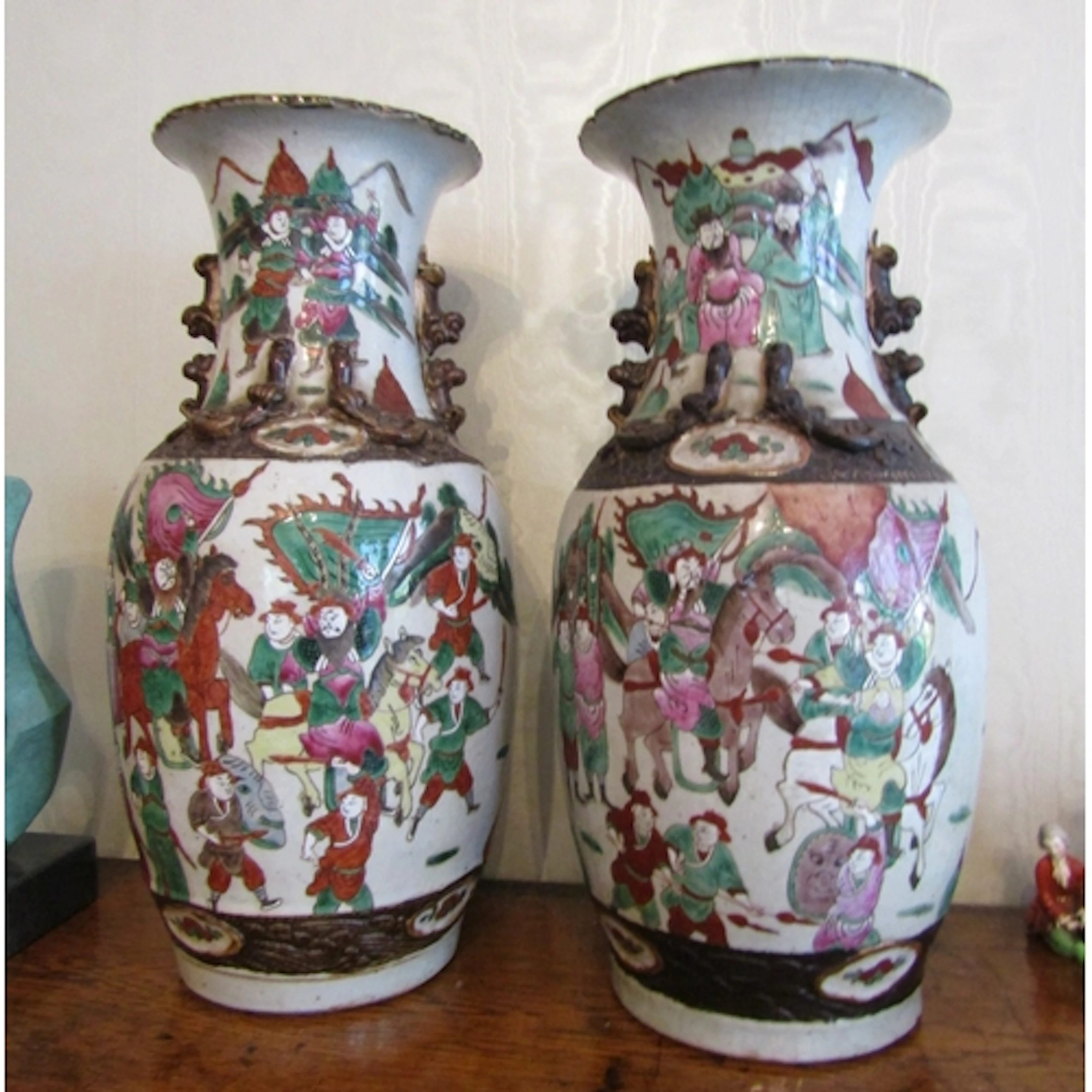 Pair of Antique Chinese Vases Decorated with Various Figures...